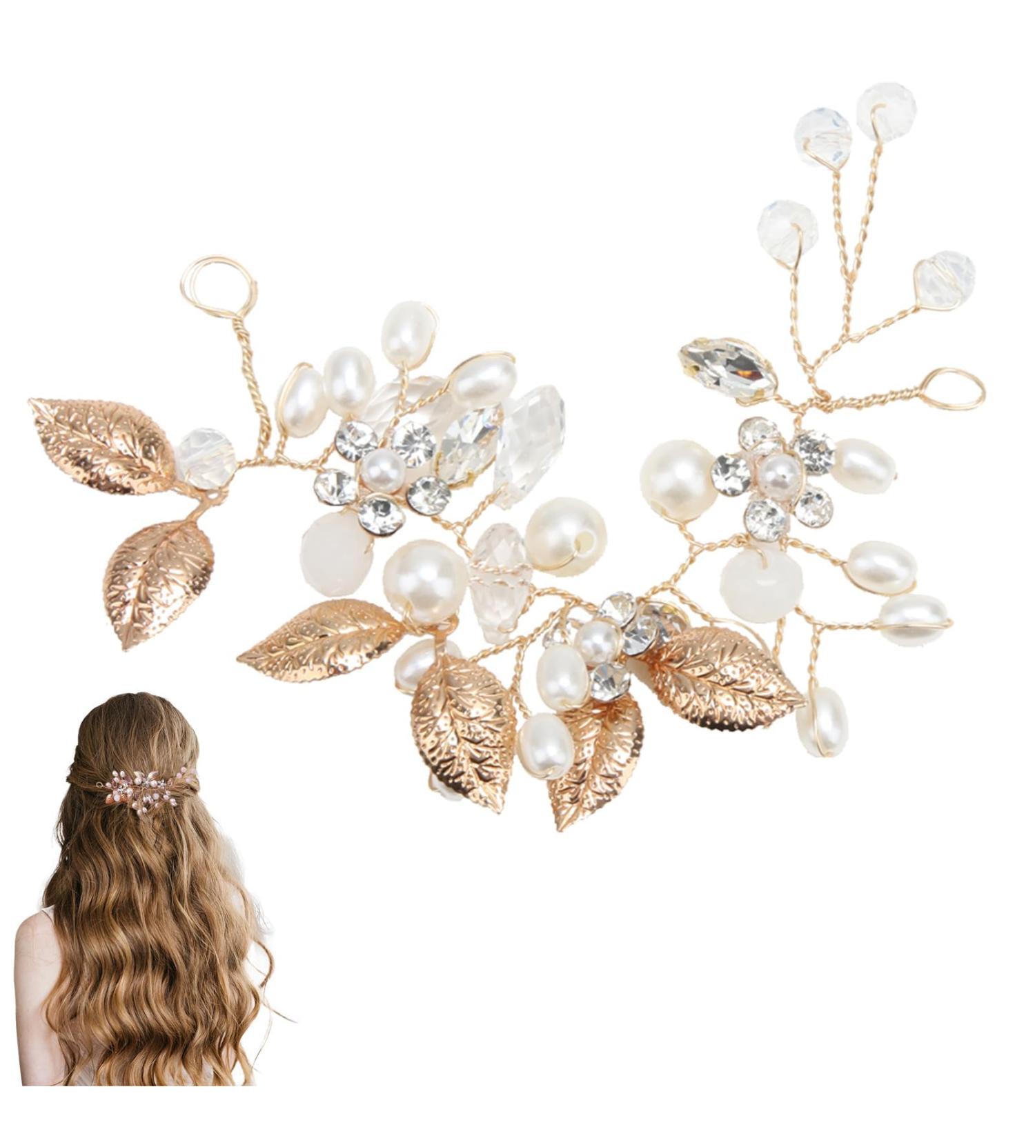Bride Flower Wedding Hair Vines Gold Crystal Hair Clips Brides Flower Leaf Women Bridal Headpiece Wedding Hair Vine Comb Pins Accessories for Girls Hair Styling Guest Headband for Bridesmaid - Buy Online on GoSupps.com