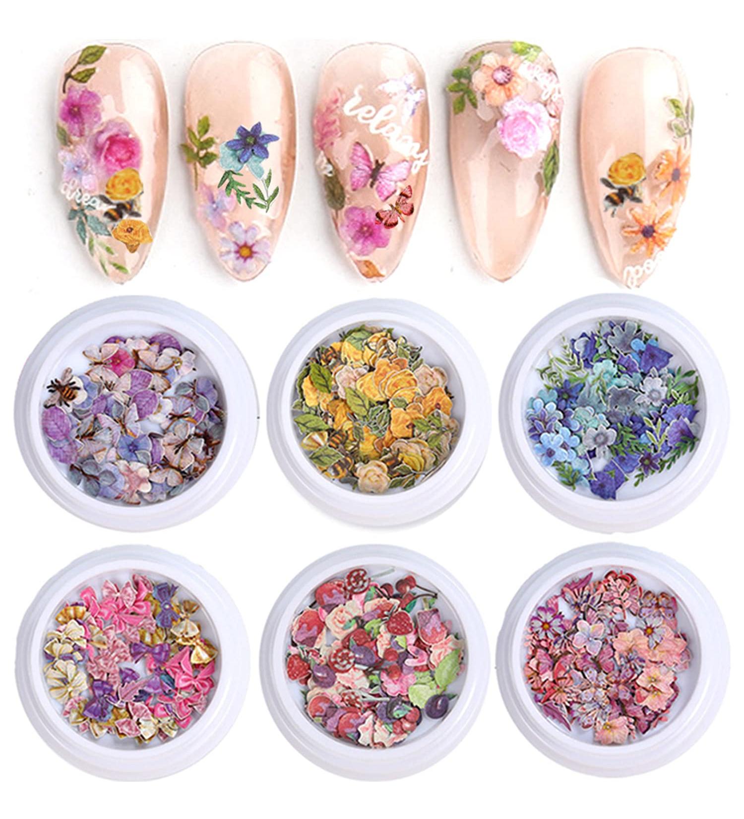 300Pcs 3D Wood Pulp Flower Nail Art Charm Set for DIY Crafting - Nail Charms Butterfly and Bow Design - S1 - Buy Online on GoSupps.com