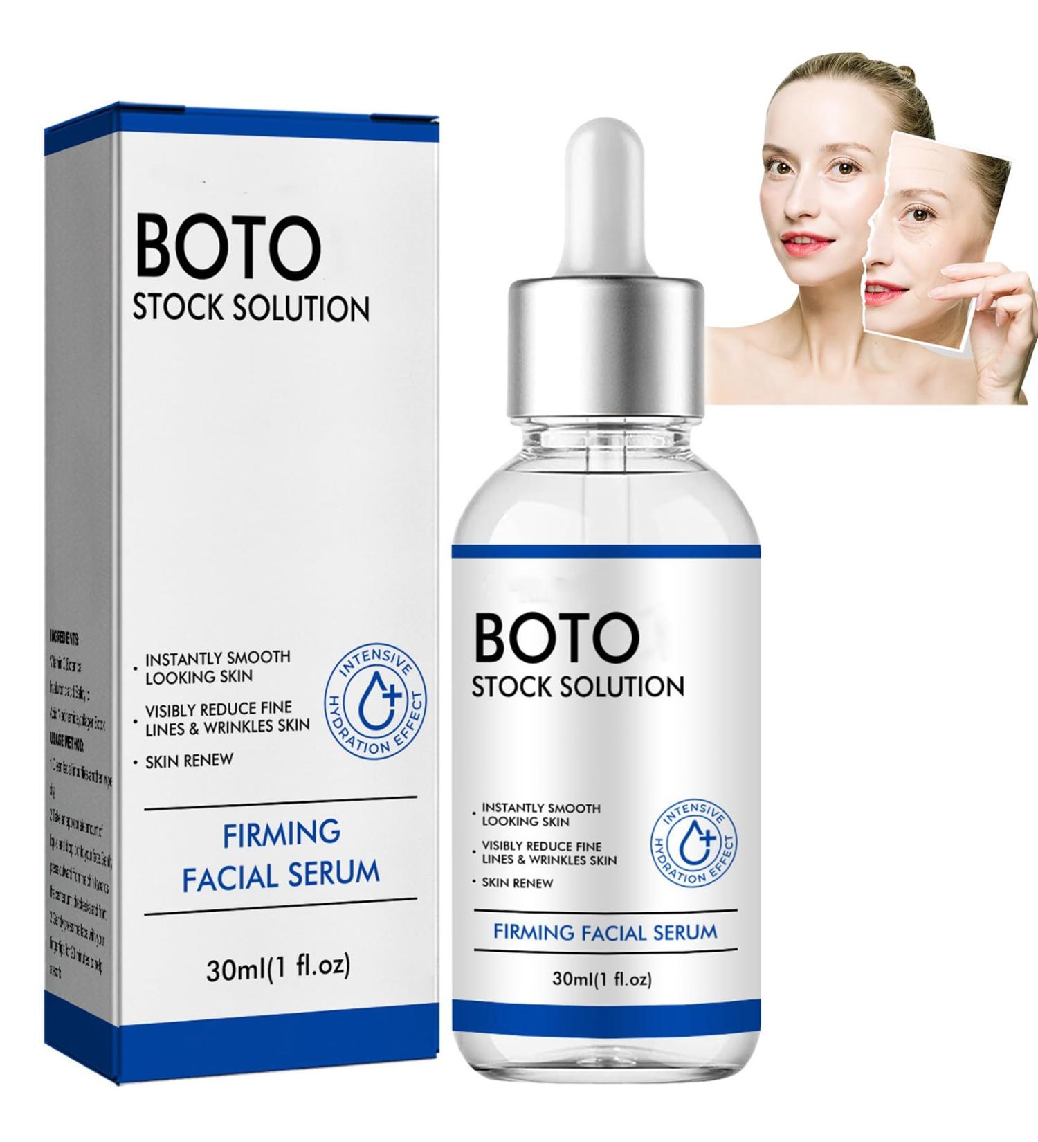 Boto Stock Solution Facial Serum - Boto-x Stock Anti Aging Serum For Face - Instant Face Tightening Boto Reduce Fine Lines Wrinkles Boost Skin Collagen Hydrate & Plump Skin 30ml - Buy Online on GoSupps.com