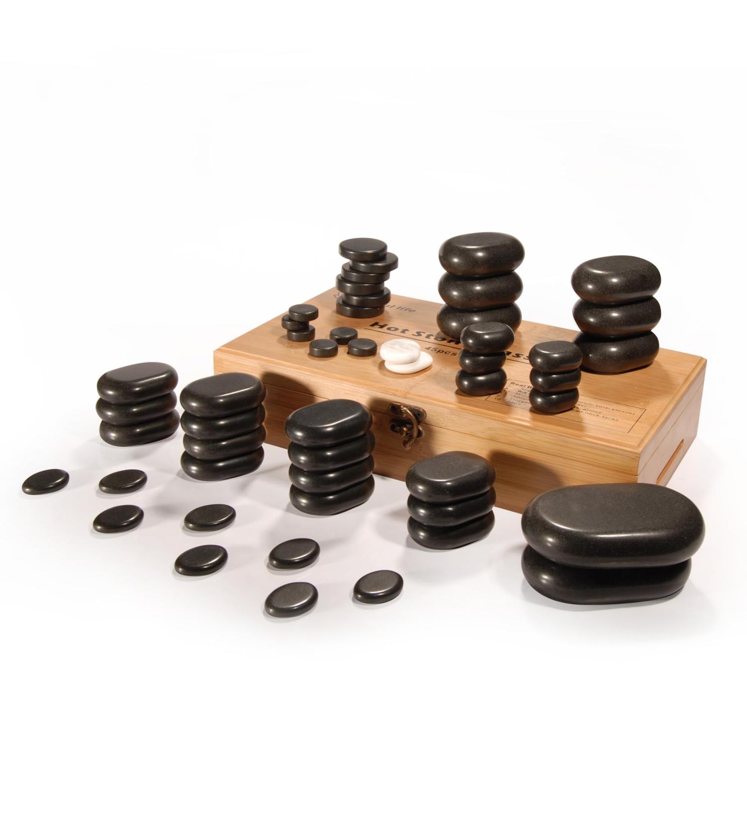 Master Massage Hot Stone Basalt Set 50 Natural Stones in Decorative Bamboo Box | Spa & Relaxation Essentials - Buy Online on GoSupps.com