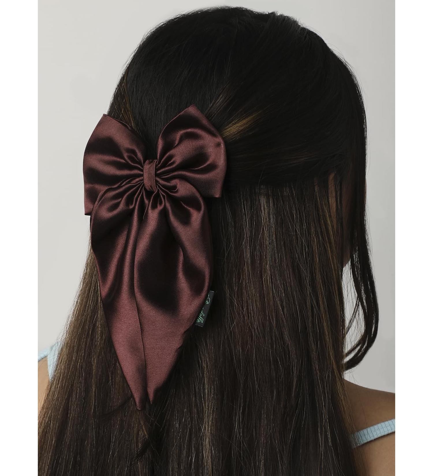Arendelle Satin Long Tail Bow in Brown | Bow Hairpin clip for Women and Girls | Anti-Hair Breakage Hairclips ABW011  - Buy Online on GoSupps.com