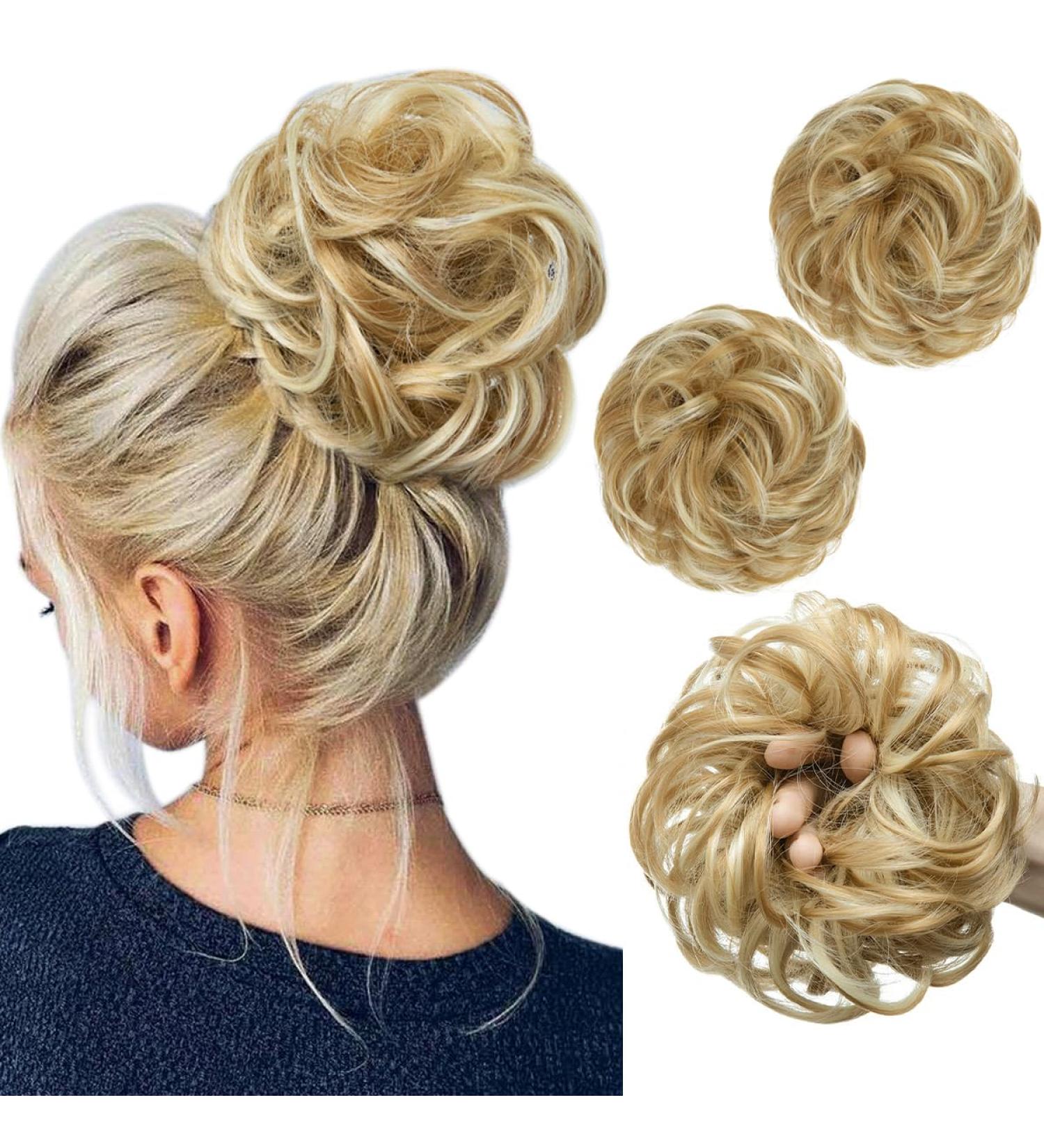 SARLA 2PCS Messy Hair Bun Hair Piece Small Scrunchies in Honey Blonde/Bleach Blonde - Updo Hair Extensions for Women & Girls - Buy Online on GoSupps.com