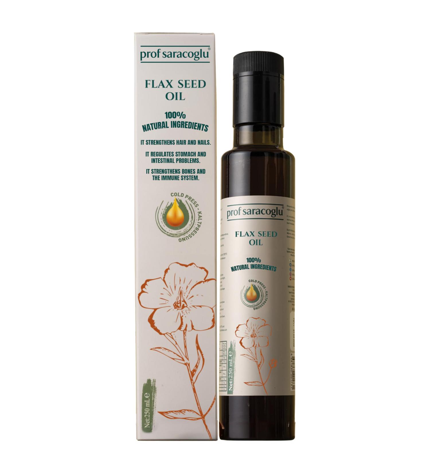 Prof Saracoglu Flaxseed Oil Cold Pressed & Solvent-Free, Plant-Based Omega 3 Source with Lignans and Carotenoids, Vegan Oil for Daily Wellness, 8.45 fl oz (Flaxseed) - Buy Online on GoSupps.com