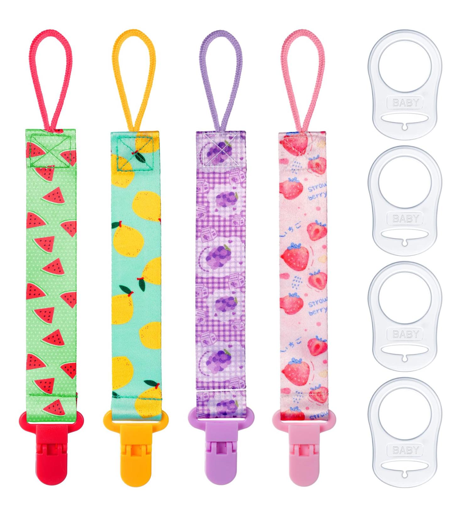 Aolso Silicone Pacifier Chain Set with Adapters - Teething Toy Holder for Baby - Red, Yellow, Pink, Purple - Buy Online on GoSupps.com