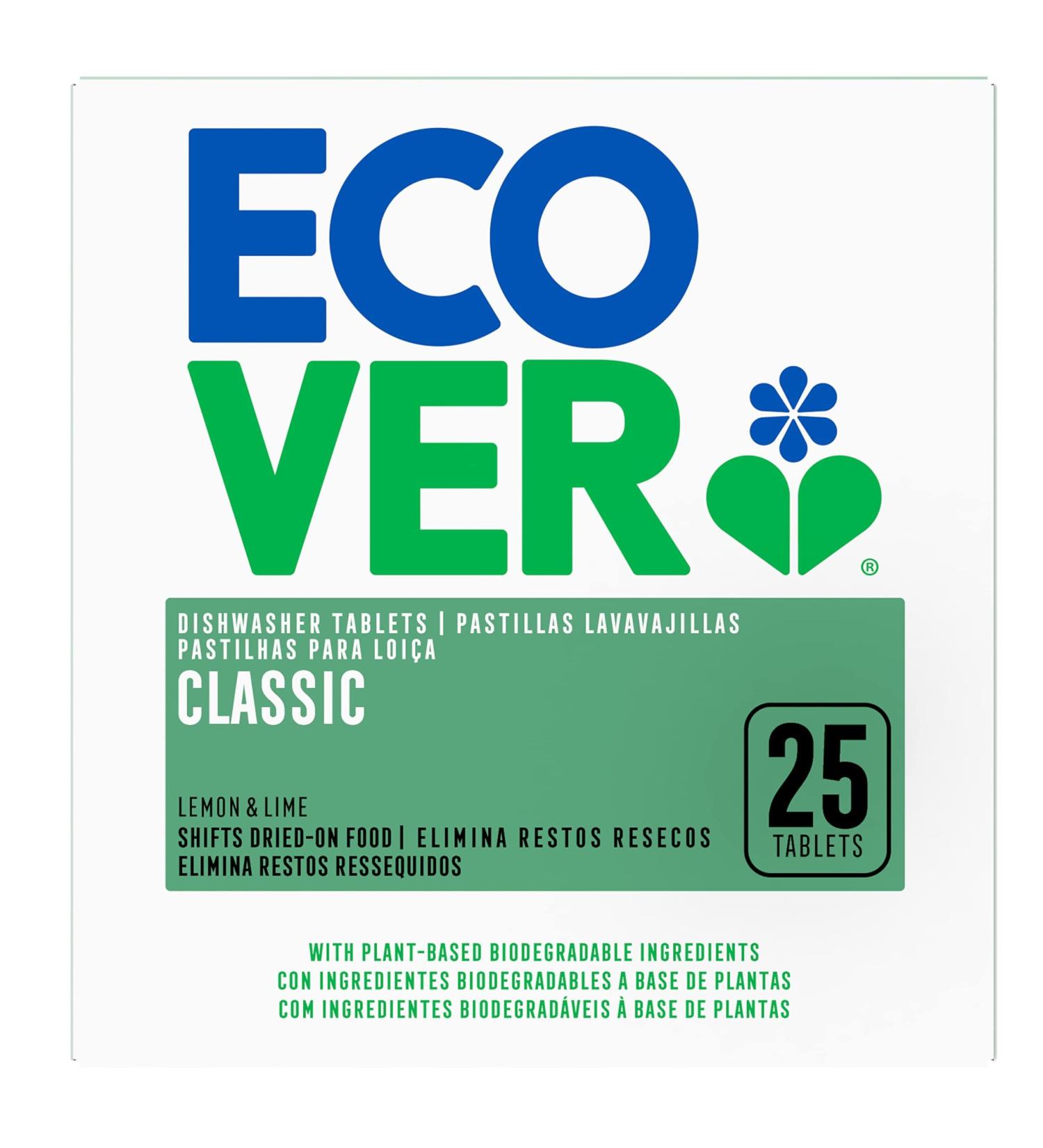 Ecover Classic Dishwasher Tabs - Lemon & Lime (25 Pack) | Plant-Based Detergent for Powerful Cleaning - Buy Online on GoSupps.com