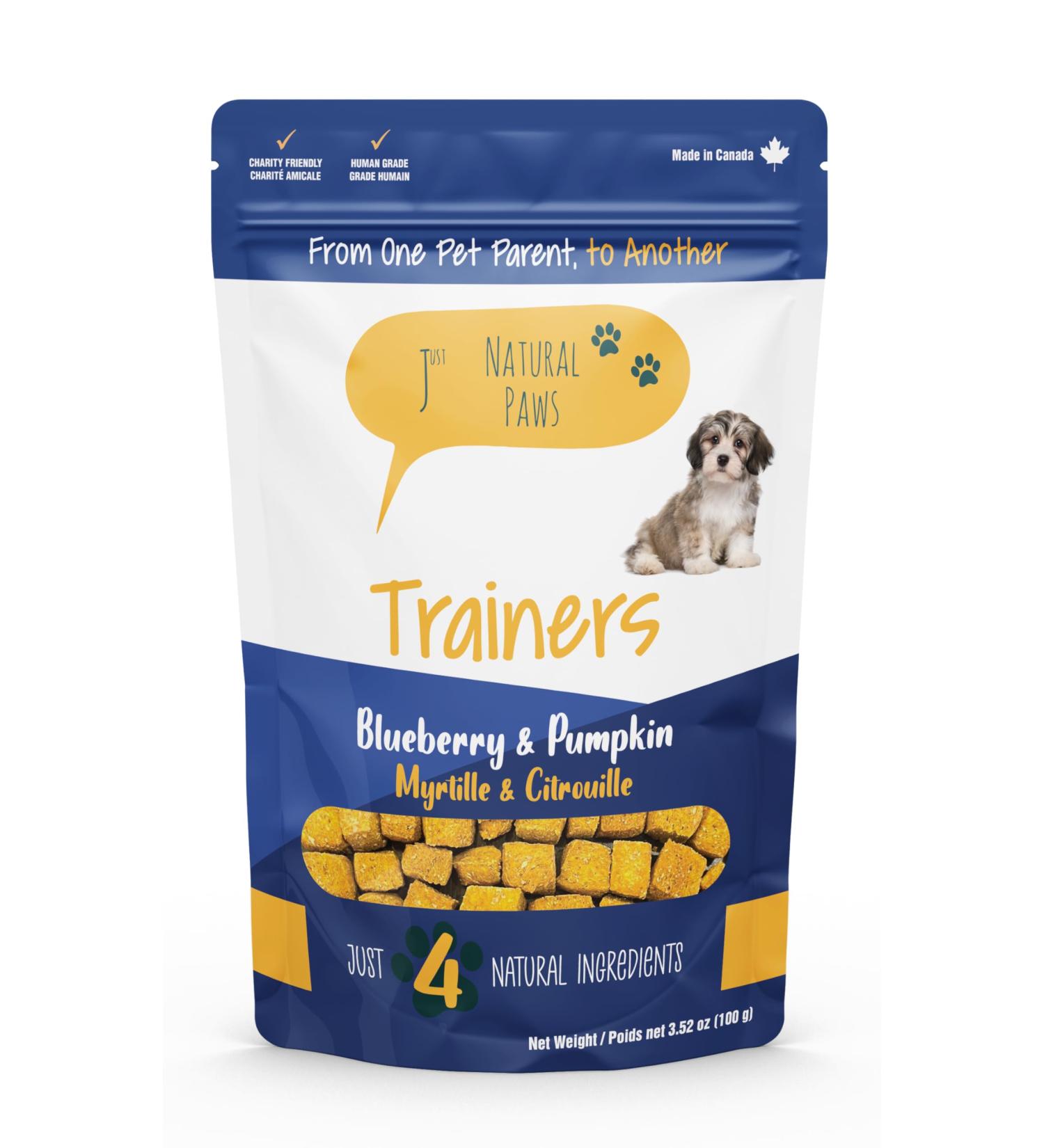 Just Natural Paws Blueberry & Pumpkin Dog Treats - Healthy Human-Grade Superfood Dog Training Treats Natural & Vegetarian No Preservatives or Additives - Buy Online on GoSupps.com