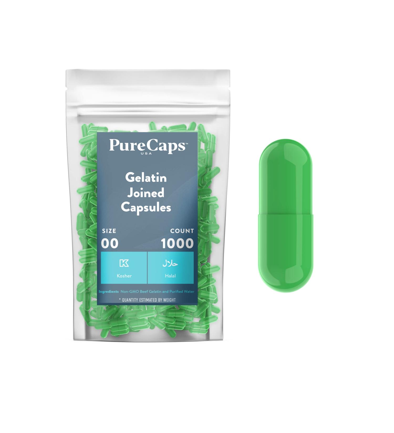 Buy PureCaps USA Size 00 Empty Apple Green Gelatin Capsules - Fast Dissolving Preservative-Free 1 000 Joined Capsules - International Shipping Available - Buy Online on GoSupps.com