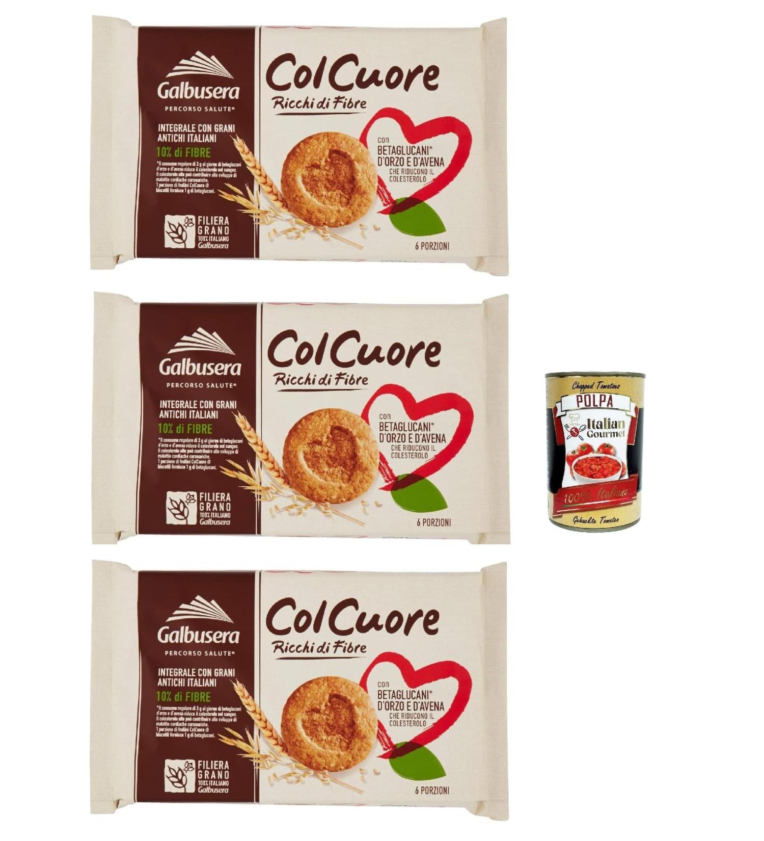  Italian Gourmet E.R. Galbusera Col Cuore - High Fibre Biscuits with Barley and Oat Beta Glucans - 300g + Italian Gourmet Polpa 400g - Buy Online on GoSupps.com