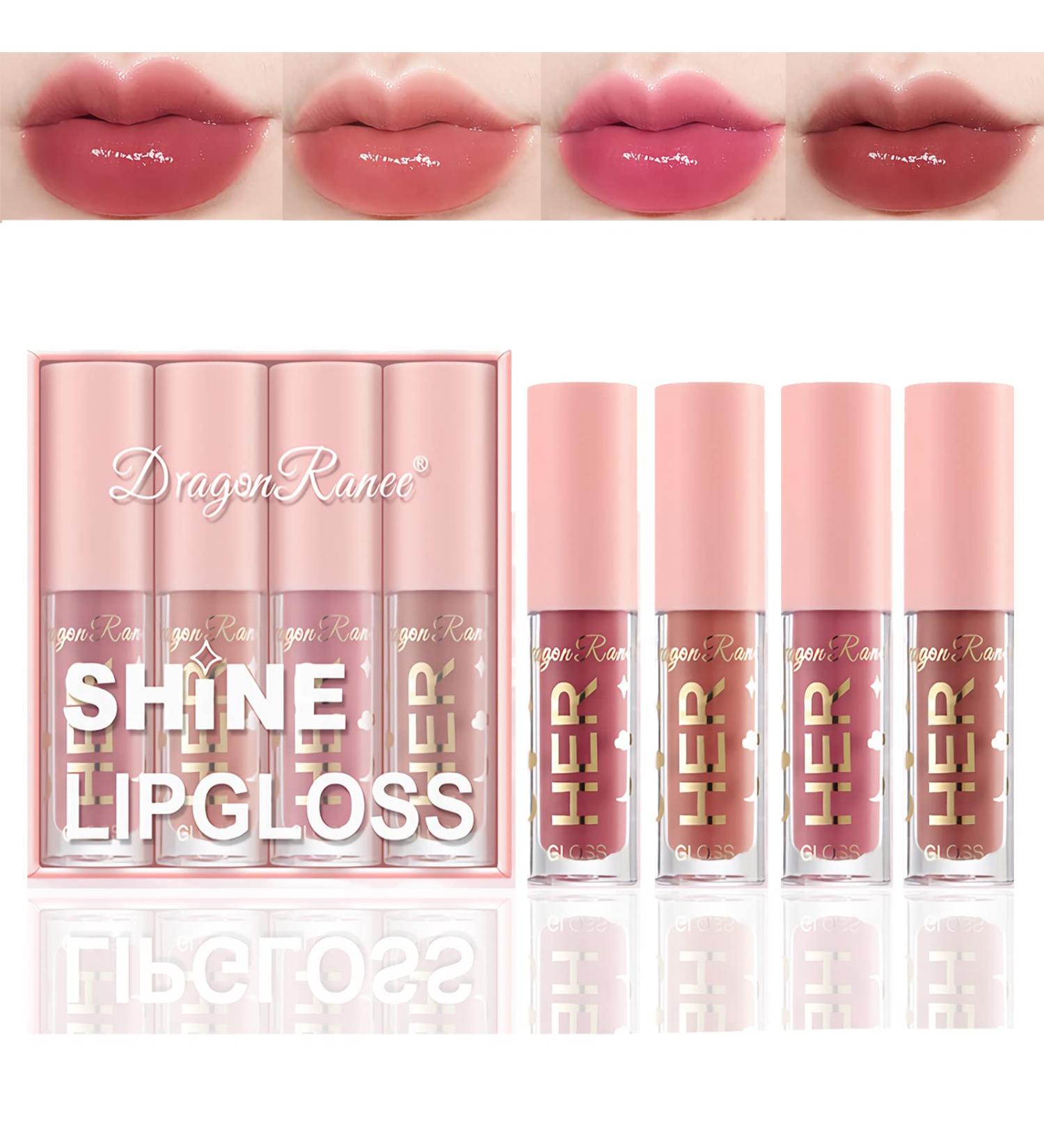 4 Colors Hydrating Lip Gloss Set Plumping Liquid Nude Lipstick Moisturizing Lip Stain Waterproof Lip Oil for Repairing Lightening Lip Lines Lip Care Product Lip Gloss Set for Women(Set B) lip gloss-B - Buy Online on GoSupps.com