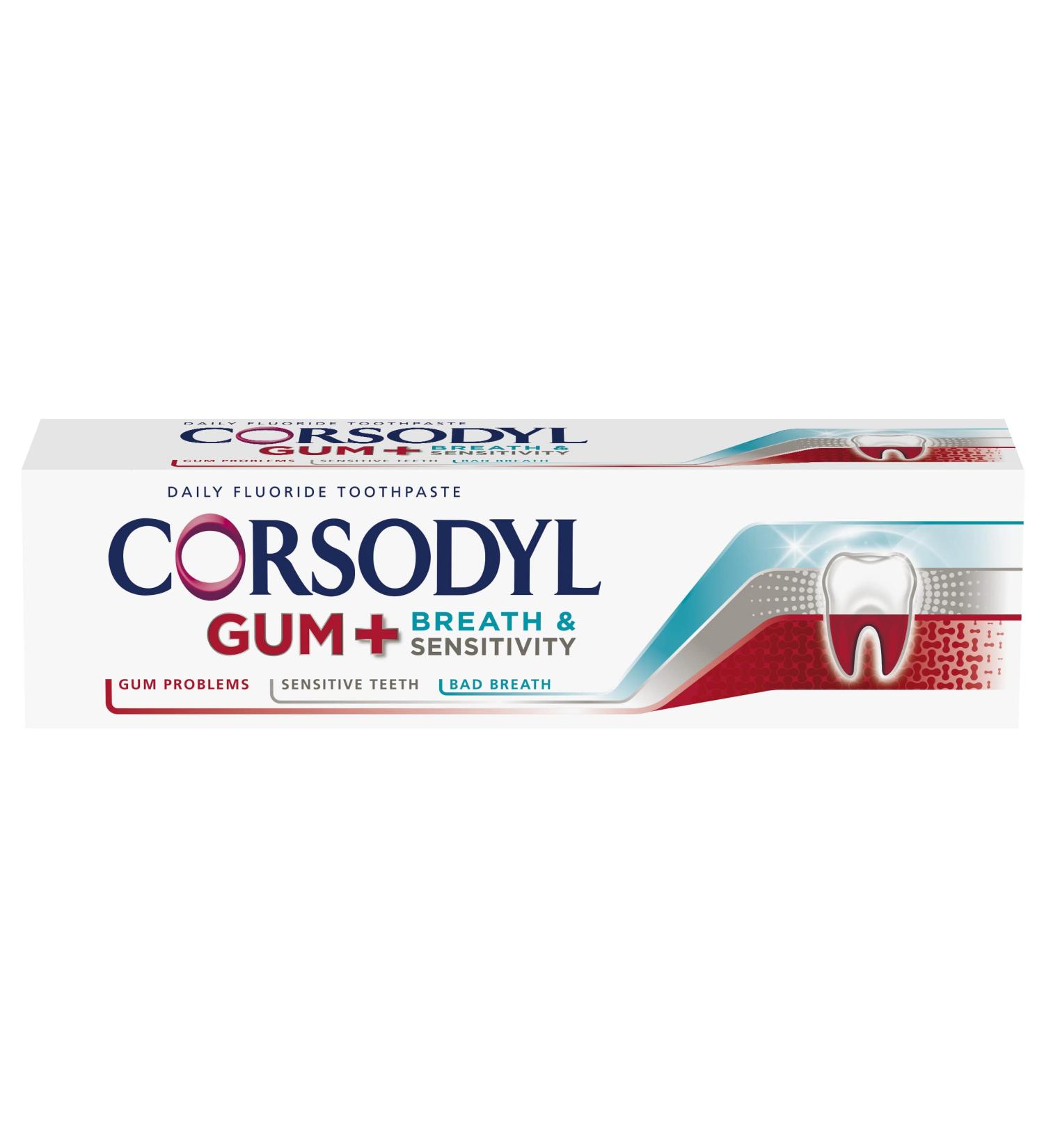 Corsodyl Gum+ Breath & Sensitivity Toothpaste 75ml - Complete Oral Care Solution - Buy Online on GoSupps.com