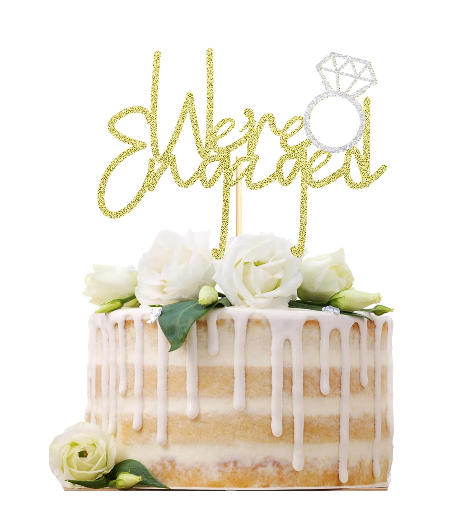 Sotpot Gold Engagement Cake Topper - Glitter Decoration for Bridal Shower, Bachelorette, Wedding Theme Party - Buy Online on GoSupps.com