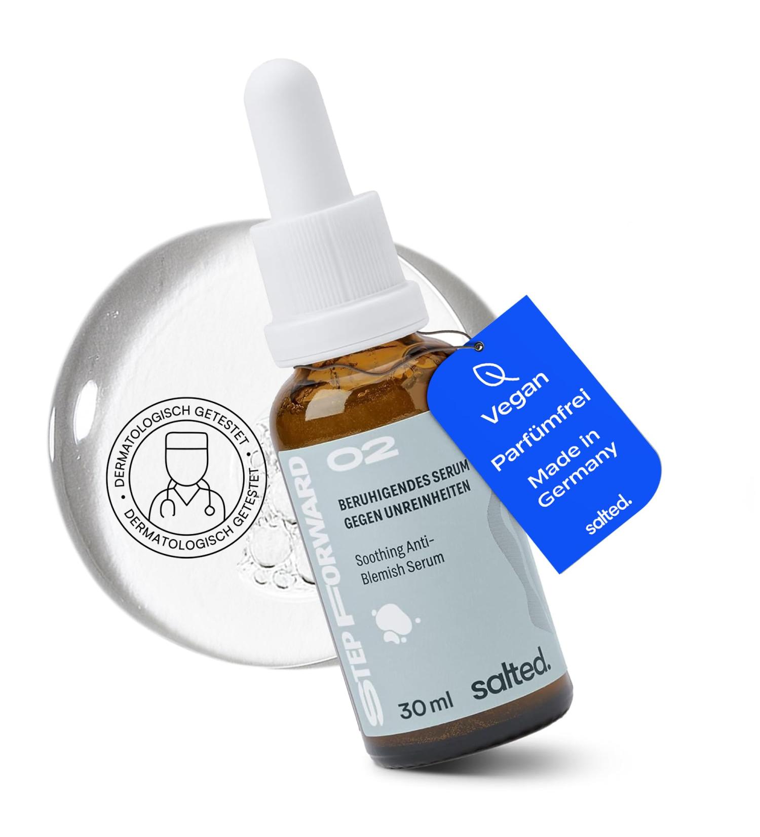 salted Soothing antiblemish serum facial serum for pimples and acne pimple remover with azelaic acid reduces blemishes skin care for women and men vegan - Buy Online on GoSupps.com