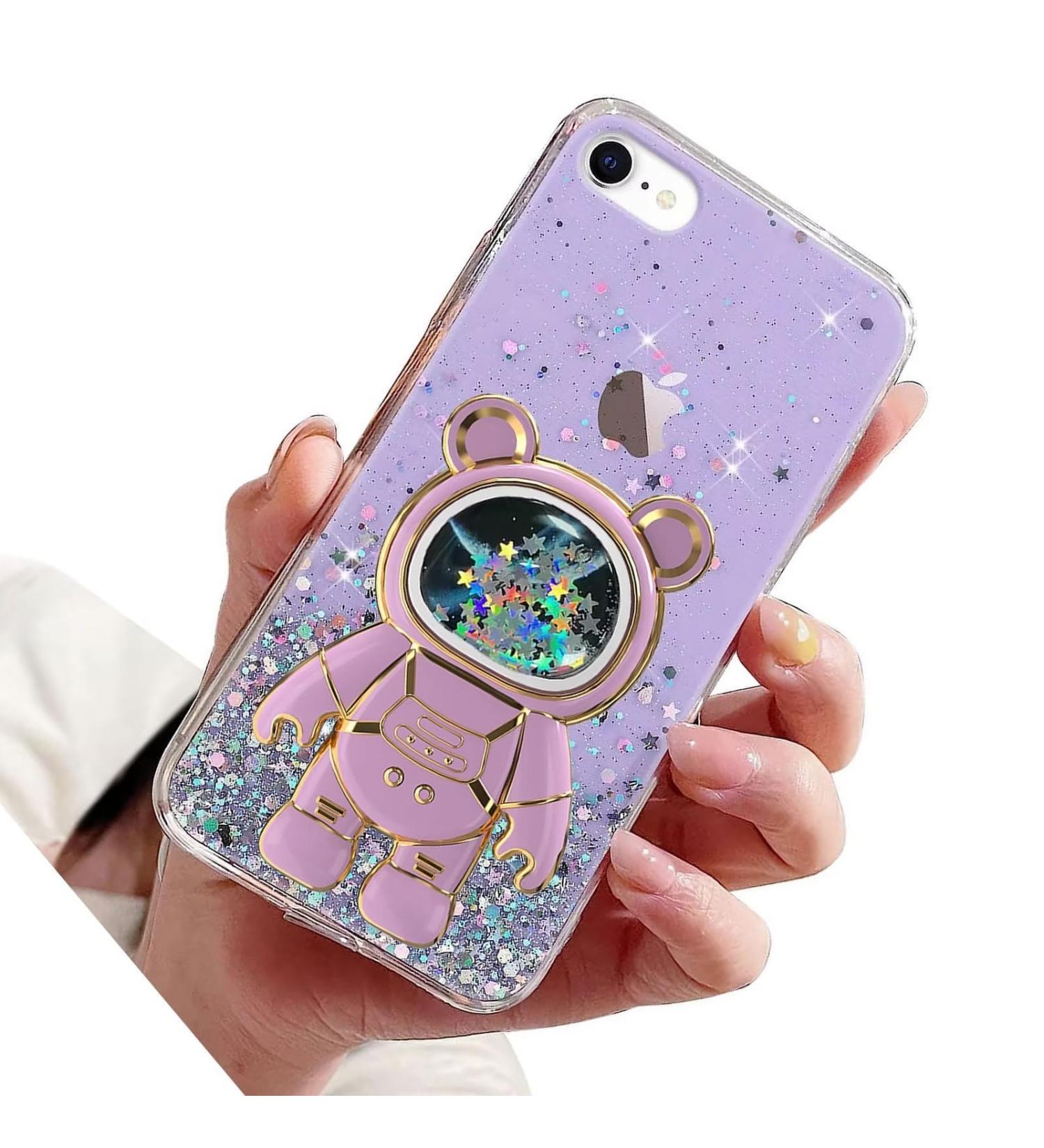 Rnrieyta Miagon Bear Astronaut Stand Case for iPhone 6S Plus/6 Plus - Cute Glitter Transparent Bumper with Kickstand - Purple Quicksand Bling Protective Case - Buy Online on GoSupps.com