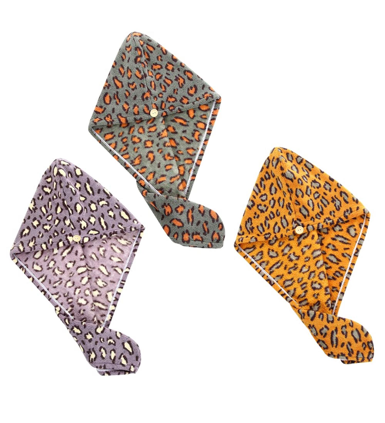 Seloobant Leopard Print Microfiber Towel Set - Super Absorbent Quick Dry Hair Towels (3 Pack) for Ultimate Hair Care - Buy Online on GoSupps.com