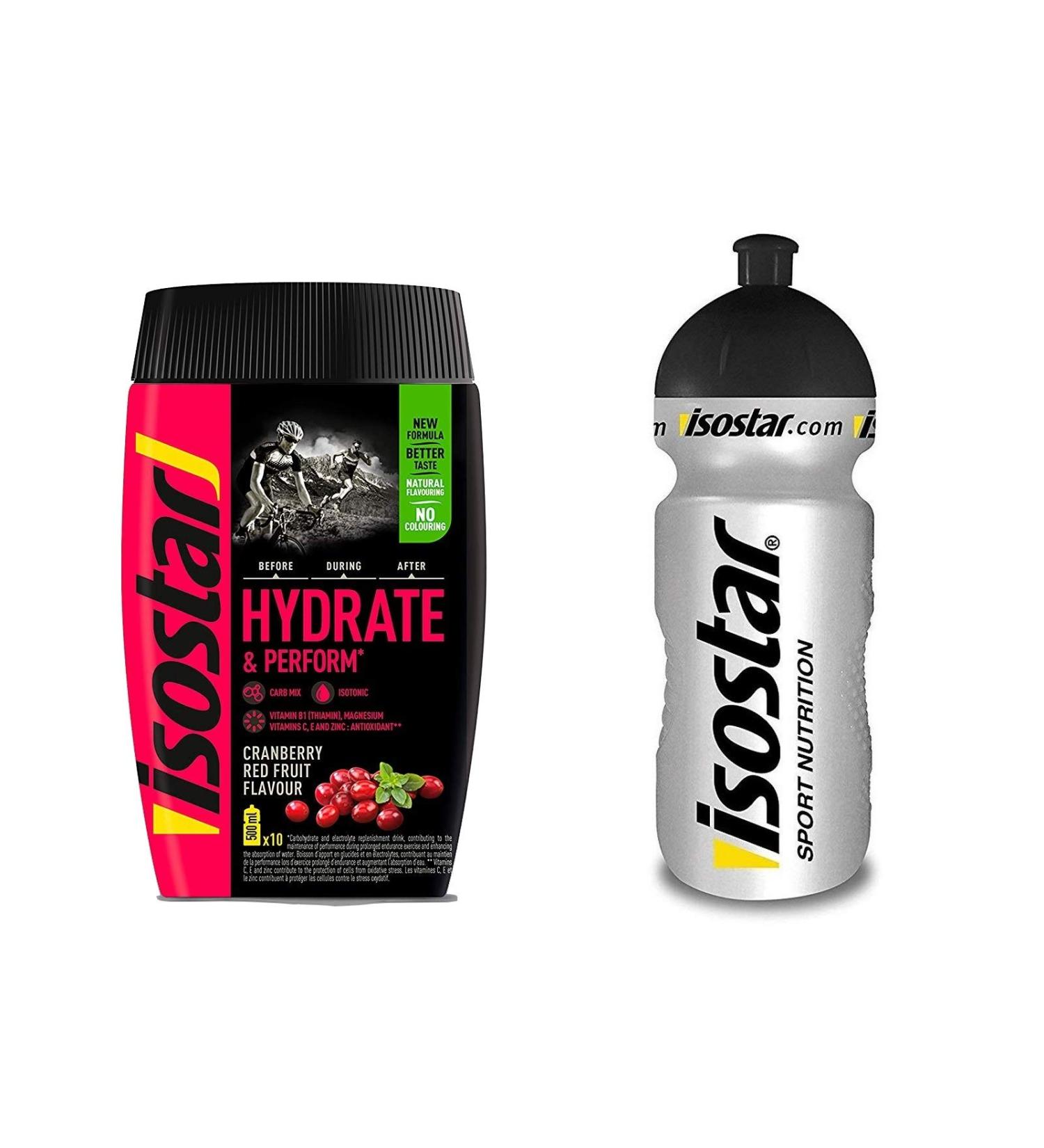  Isostar Isostar Hydrate & Perform Iso Drink - 400g isotonic powder drink - Electrolyte powder to support athletic performance - Cranberry + 0.5 liter bottle - Buy Online on GoSupps.com