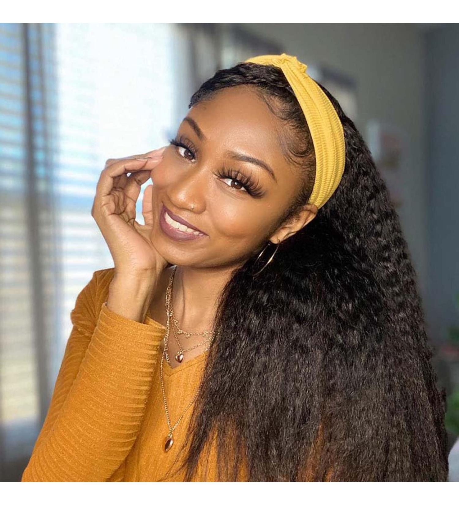 Vligcor Kinky Straight Headband Wig 16 Yaki Synthetic None Lace Front - Natural Hairline for Black Women - 1B - Buy Online on GoSupps.com