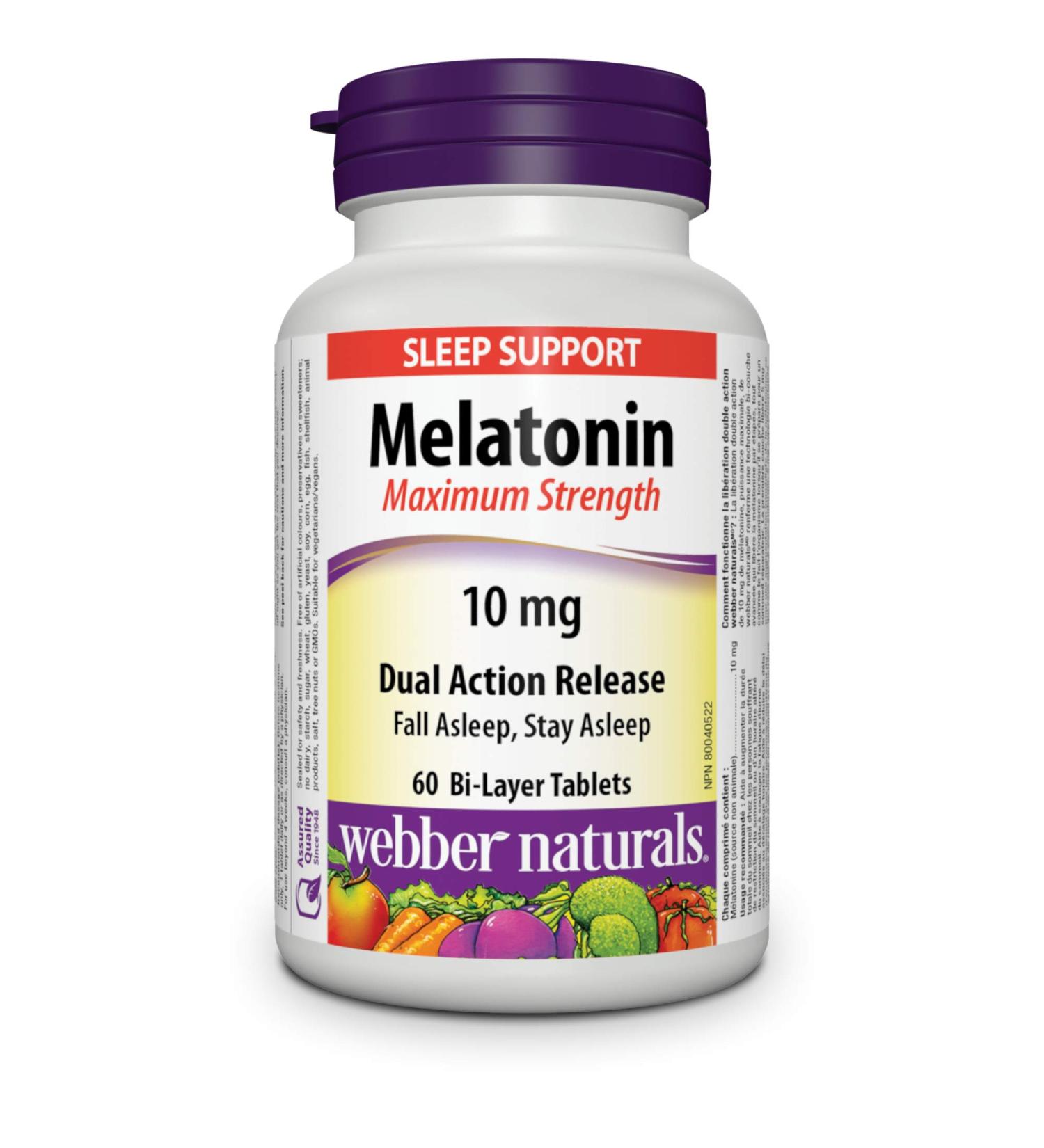 Webber Naturals Melatonin 10 mg Maximum Strength 60 Dual Action Release Tablets For Sleep Support Vegan 60 Count (Pack of 1) Nutritional Supplement - Buy Online on GoSupps.com