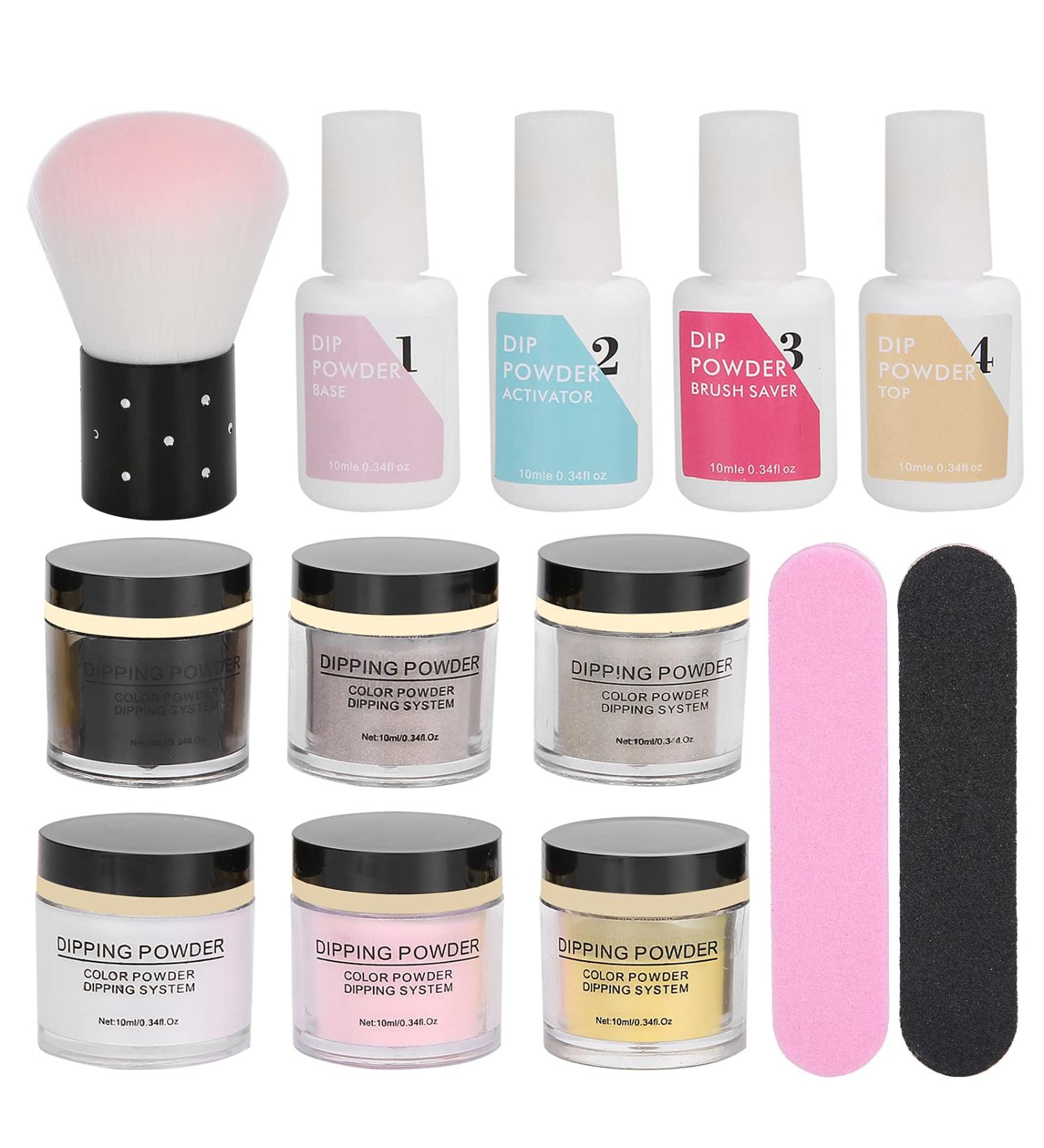 Nail Dipping Powder Set - Nail Kit Starter Nail Art Powder Professional Top Base Coat Gel Dust Brush 6 Color Manicure Tool Set for Nail Artist Salon Home Use (K1215) - Buy Online on GoSupps.com