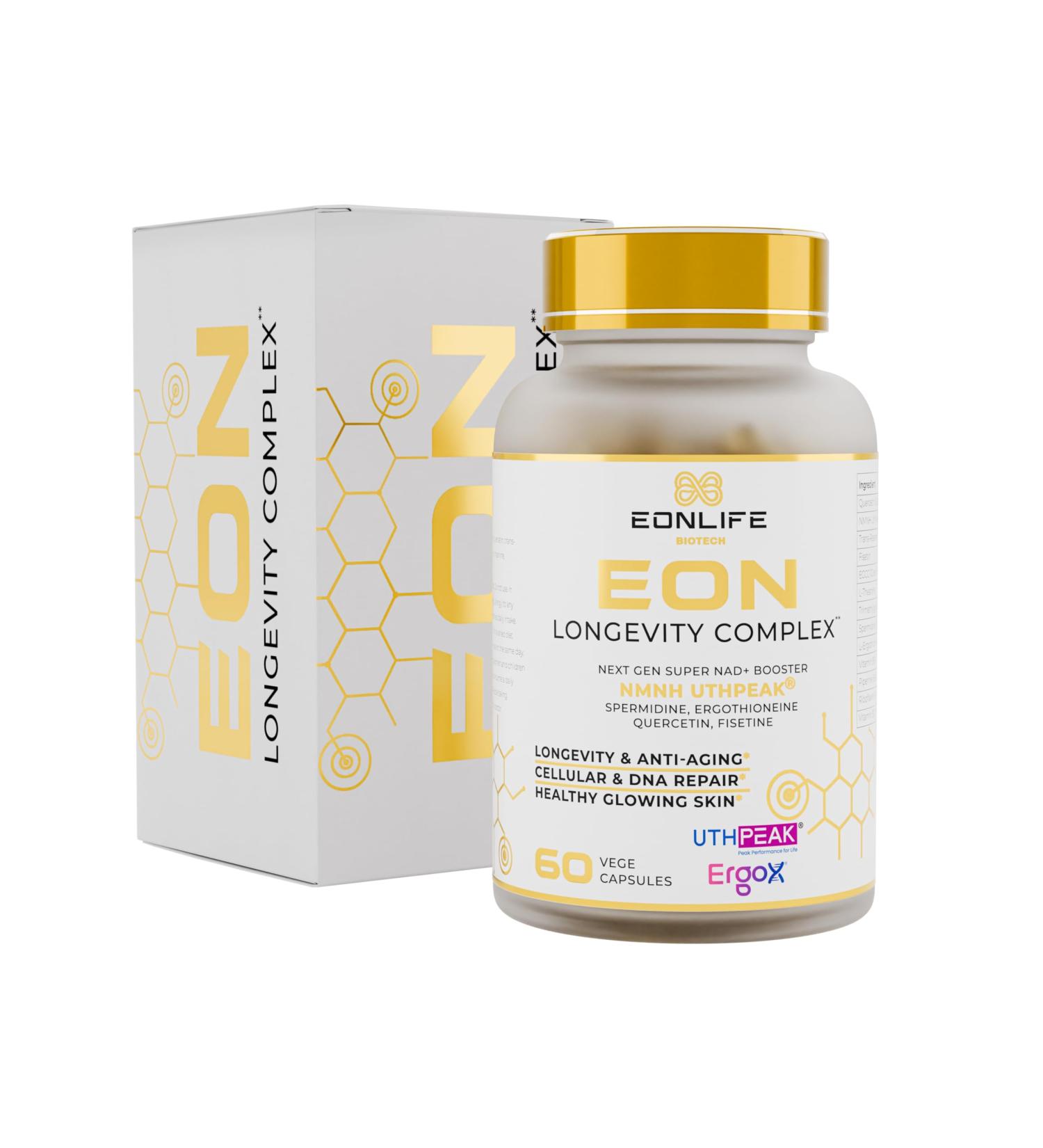 EON Longevity Complex Compl ment anti- ge avanc 13 ingr dients actifs | NMNH UTHPEAK Spermidine Ergothionine Resv ratrol & Fis tine-Flacon en verre | nergie cellulaire & protection antioxydante - Buy Online on GoSupps.com