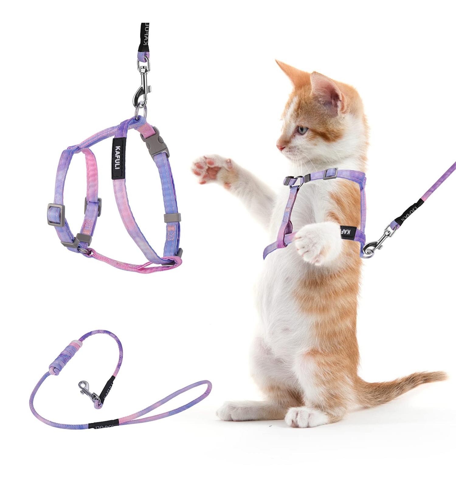 TIESOME Cat Harness and Leash Set Adjustable Gradient Kitten Harness Escape Proof Harness with Leash for Kitty Outdoor Walking (Gradient Purple) - Buy Online on GoSupps.com