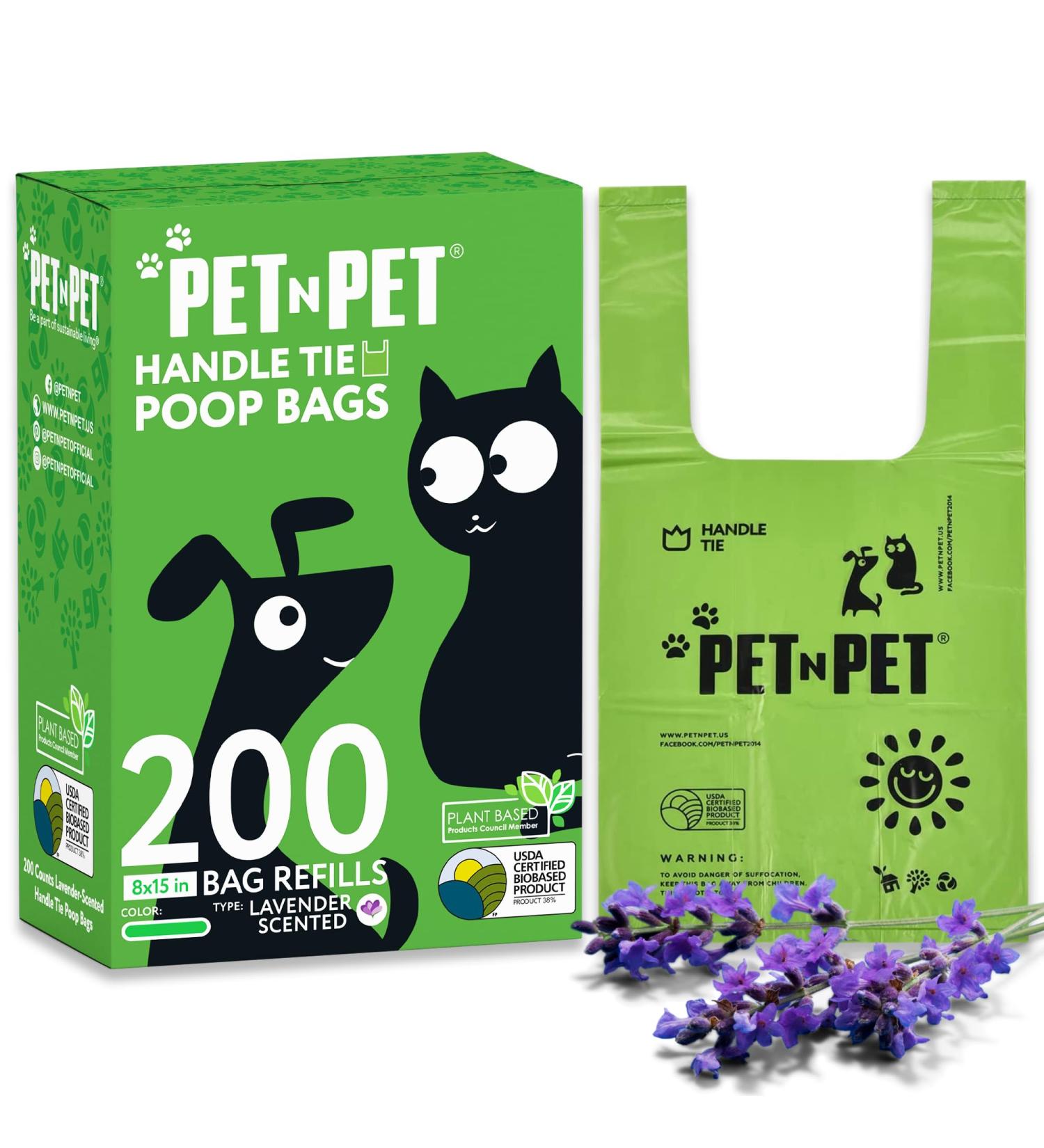 PET N PET Dog Poop Bags with Tie Handles - 200 Counts Lavender Scented - USDA Certified 38% Biobased - 8" x 15" Poo Bags Dogs - Completely Leak Proof Doggy Poop Bag Lavender Scented 1 count (Pack of 200) - Buy Online on GoSupps.com