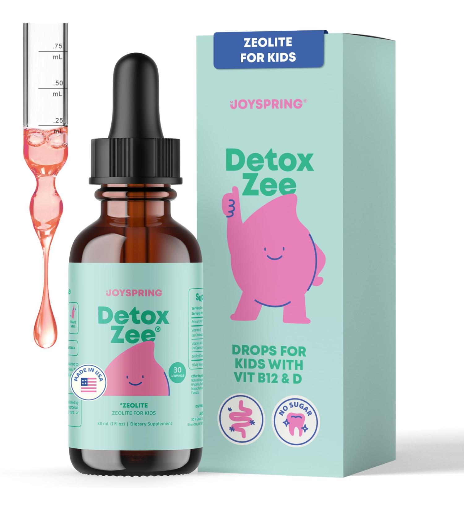 JoySpring DetoxZee Zeolite Drops for Kids Clinoptilolite Mineral Supplement with Vitamin D3 & Cyanocobalamin B12 Liquid Vitamins for Kids Mild Berry Flavor Crafted in USA 30 Servings 1 Fl Oz (Pack of 1) - Buy Online on GoSupps.com