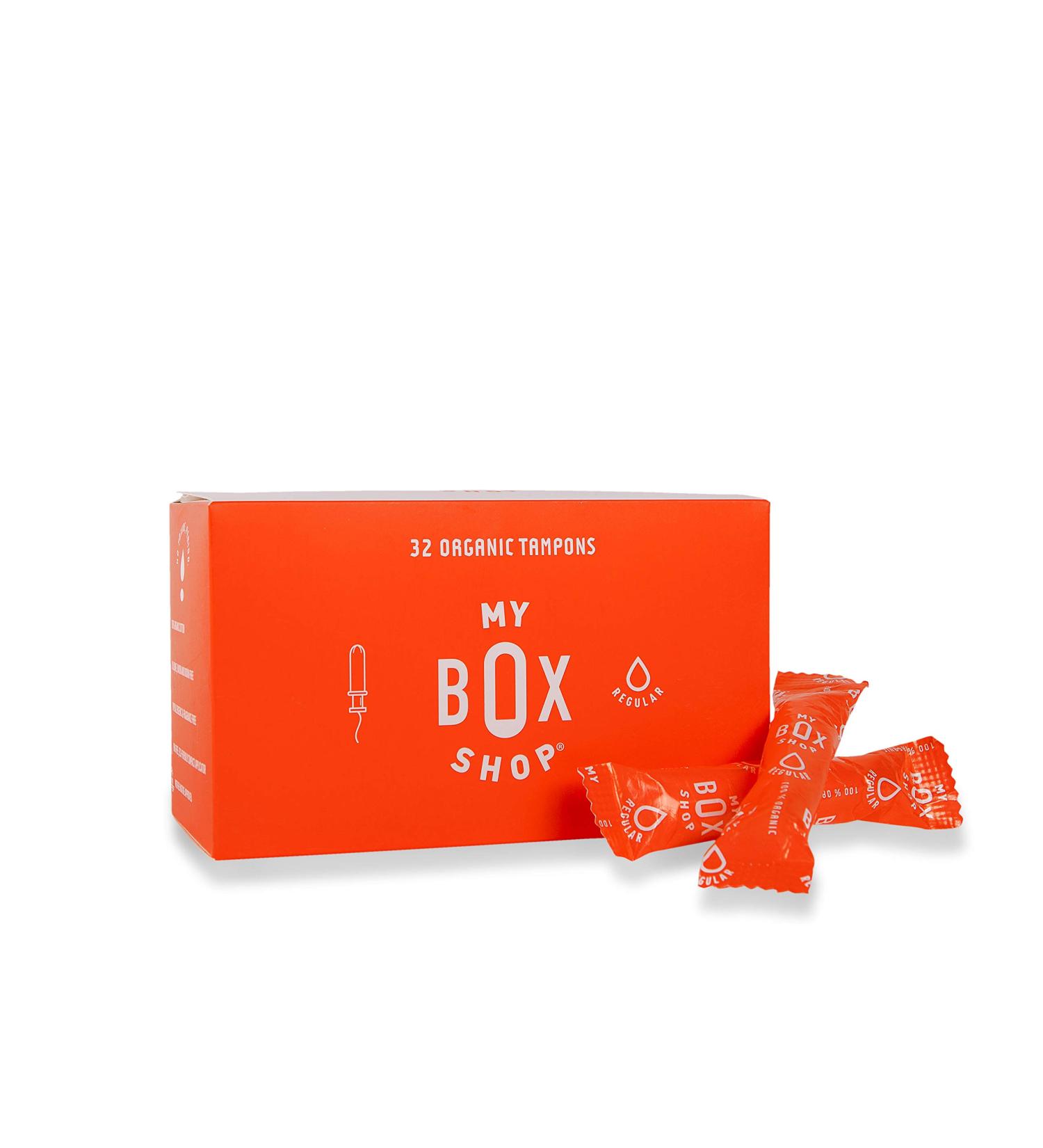 MYBOXSHOP Organic Tampons - 100% Pure Cotton, BPA-Free Applicator, Regular Absorbency, 32 Count - Non-Toxic, Unscented, Hypoallergenic, Chlorine Free - Buy Online on GoSupps.com