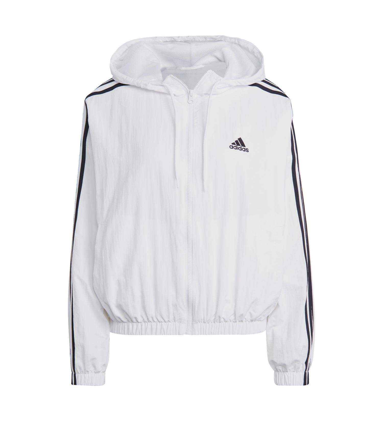 Buy adidas Female Adult Essentials 3-Stripes Woven Windbreaker Jacket - M White/Black | International Shipping Available - Buy Online on GoSupps.com
