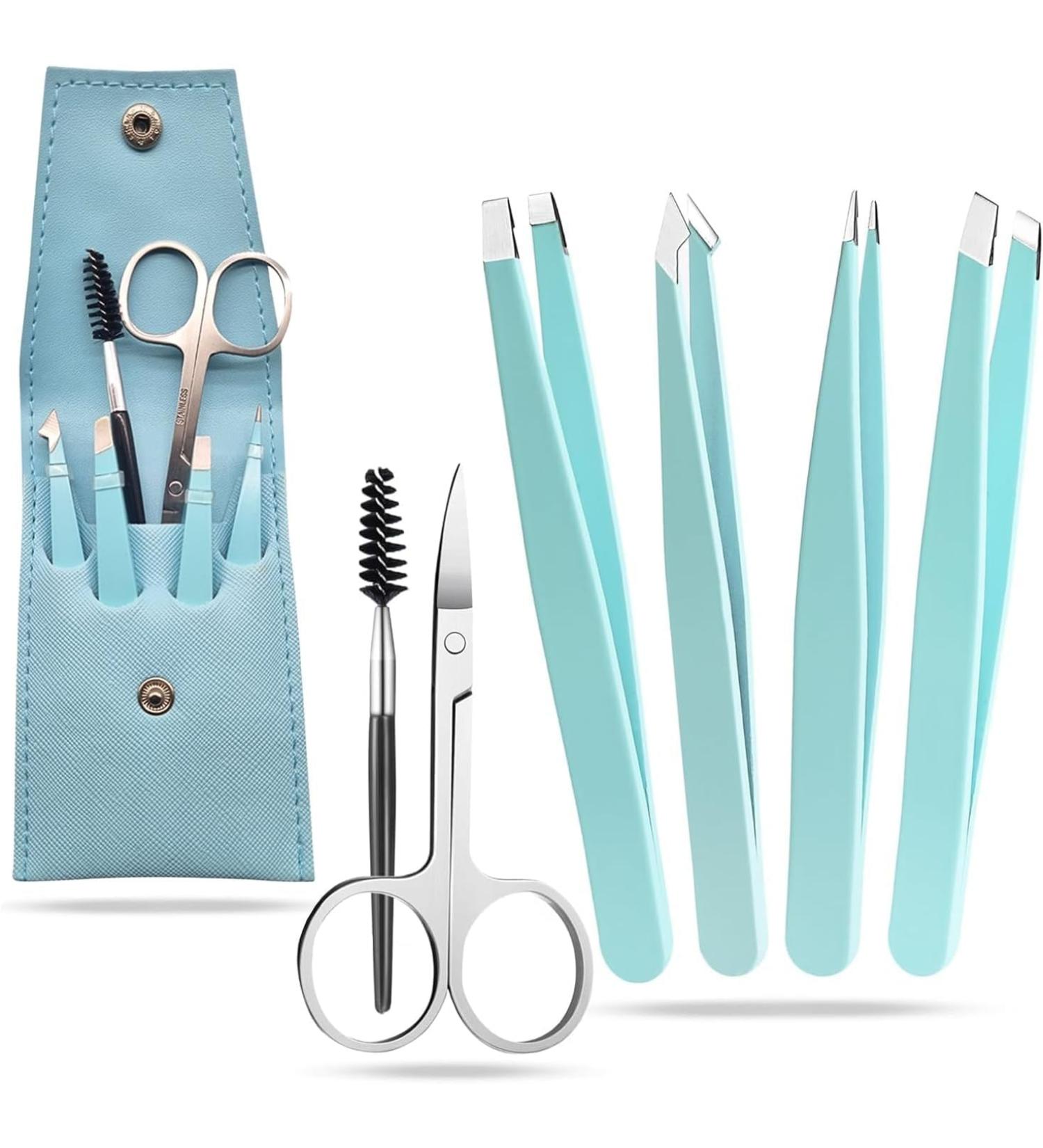 Eyebrow tweezers professional tweezers set of 4 types tweezers eyebrow brush and eyebrow scissors. Couple gift professional eyebrow tweezers eyebrow tweezers. - Buy Online on GoSupps.com