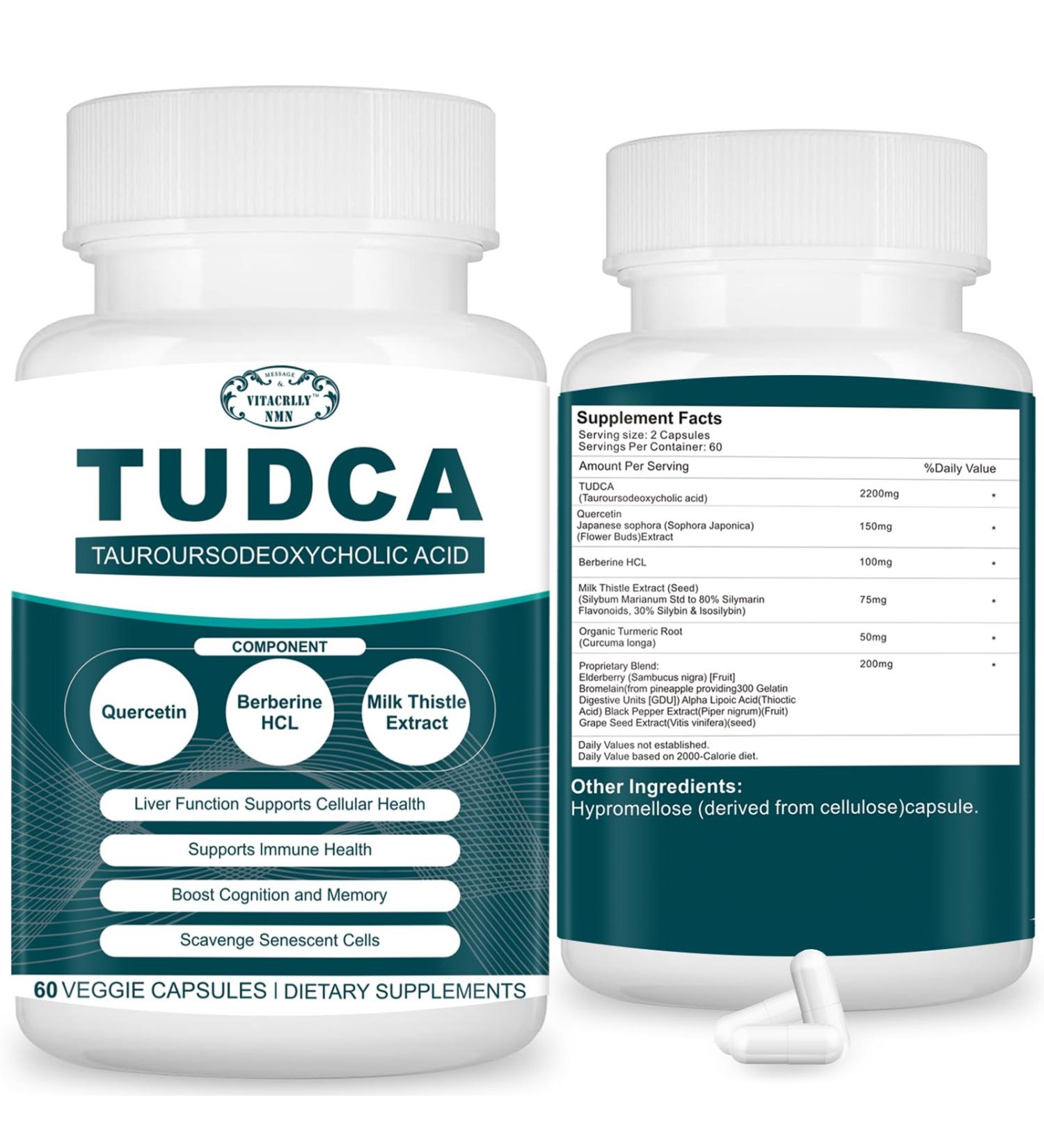 VITACRLLYNMN 2200MG TUDCA Supplements - Bile Salts Supplement Complex for Liver Detox & Cleanse Gallbladder Cleanse Digestive Health 60 Capsules - Buy Online on GoSupps.com