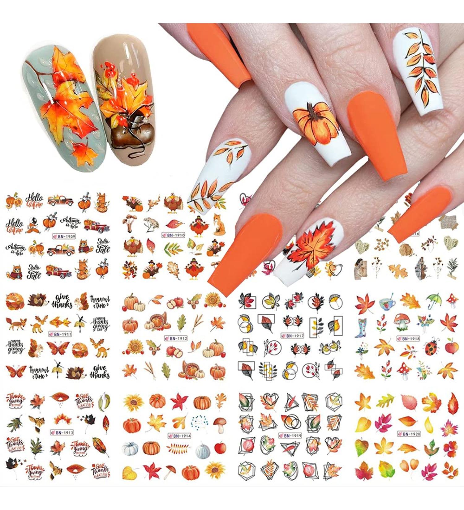 Fall Nail Art Stickers - Autumn Water Decals for Women - 12 PCS Thanksgiving Design Sticker - Maple Leaves, Turkey, Pumpkin - Nail Supplies for Acrylic Nails - Fall B - Buy Online on GoSupps.com