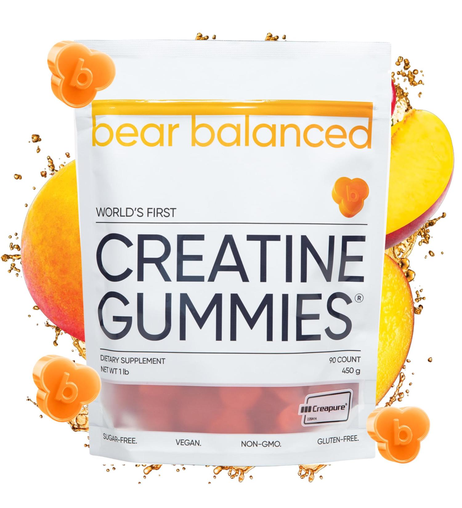 Creatine Gummies for Muscle Growth & Focus | Creatine Monohydrate L-Theanine & B12 | Peach Mango 90 Count - Buy Online on GoSupps.com