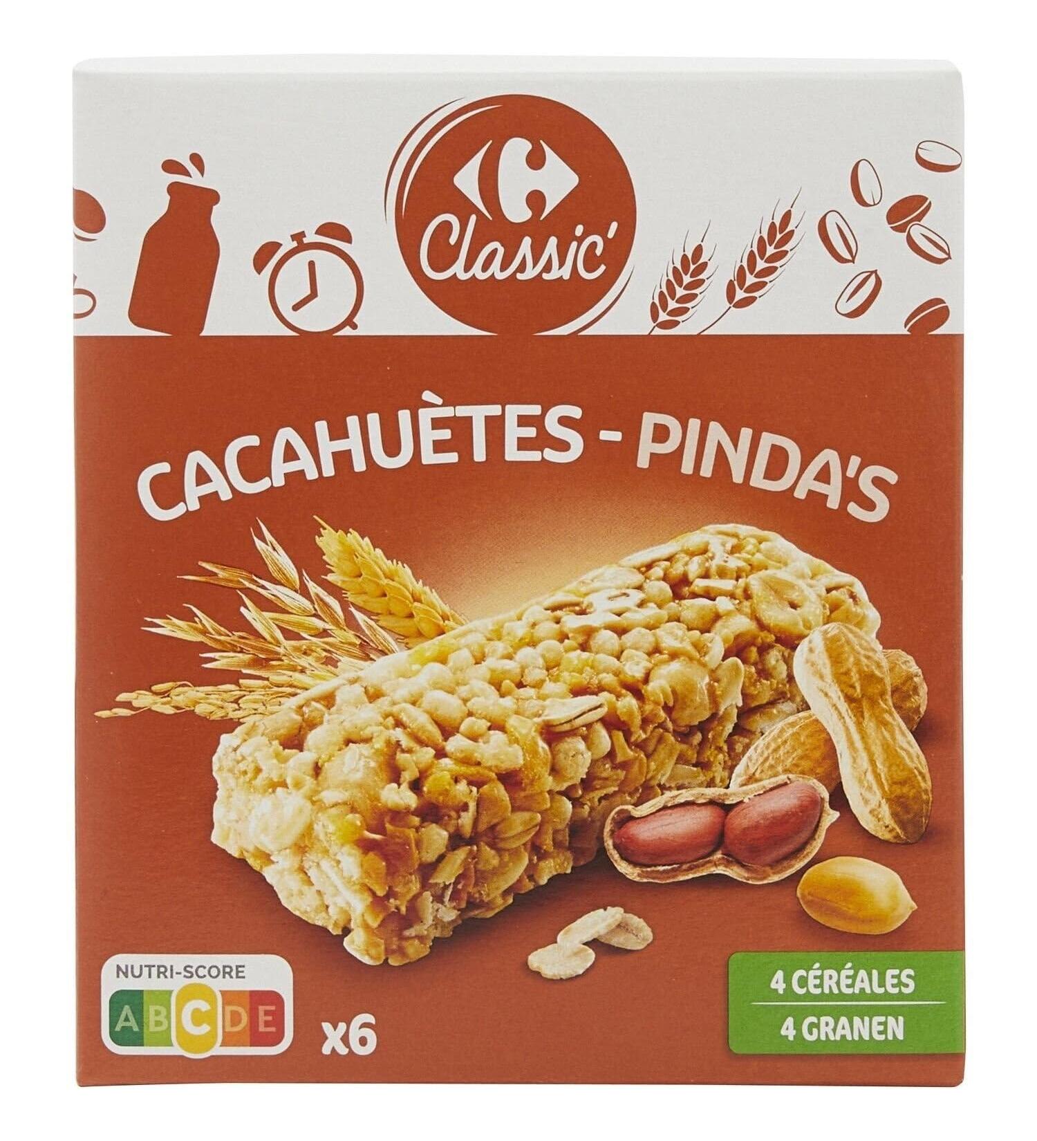 CARREFOUR CLASSIC' Barres C r ales nerg tiques aux Cacahu tes Go t Croquant et Naturel (Bo te 125g) - lot de 4 - Vendu par Lot