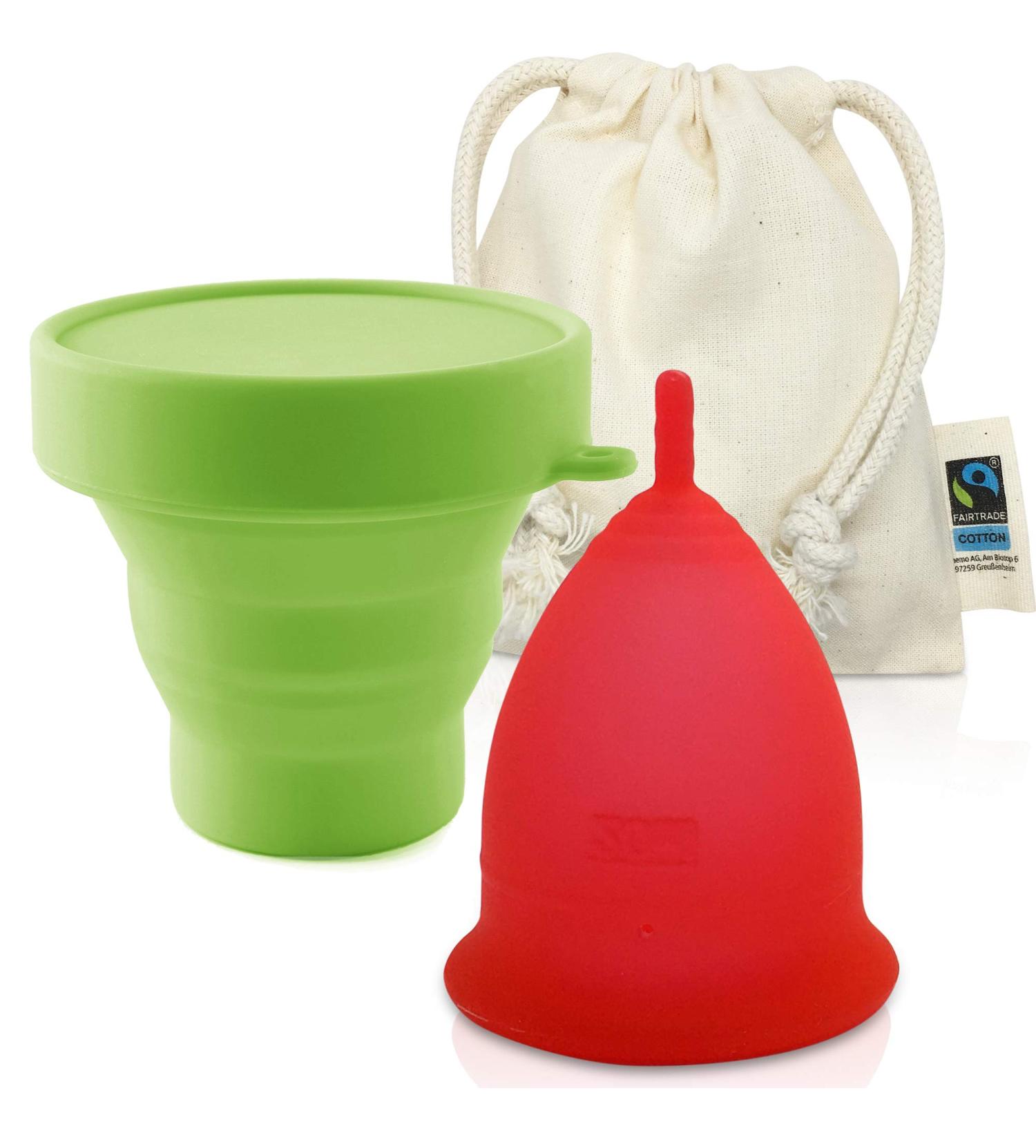 CozyCup Menstrual Cup CLASSIC - Made in Germany | Size 2 Red | Includes Cleaning Cup & Fairtrade Organic Bag - Buy Online on GoSupps.com