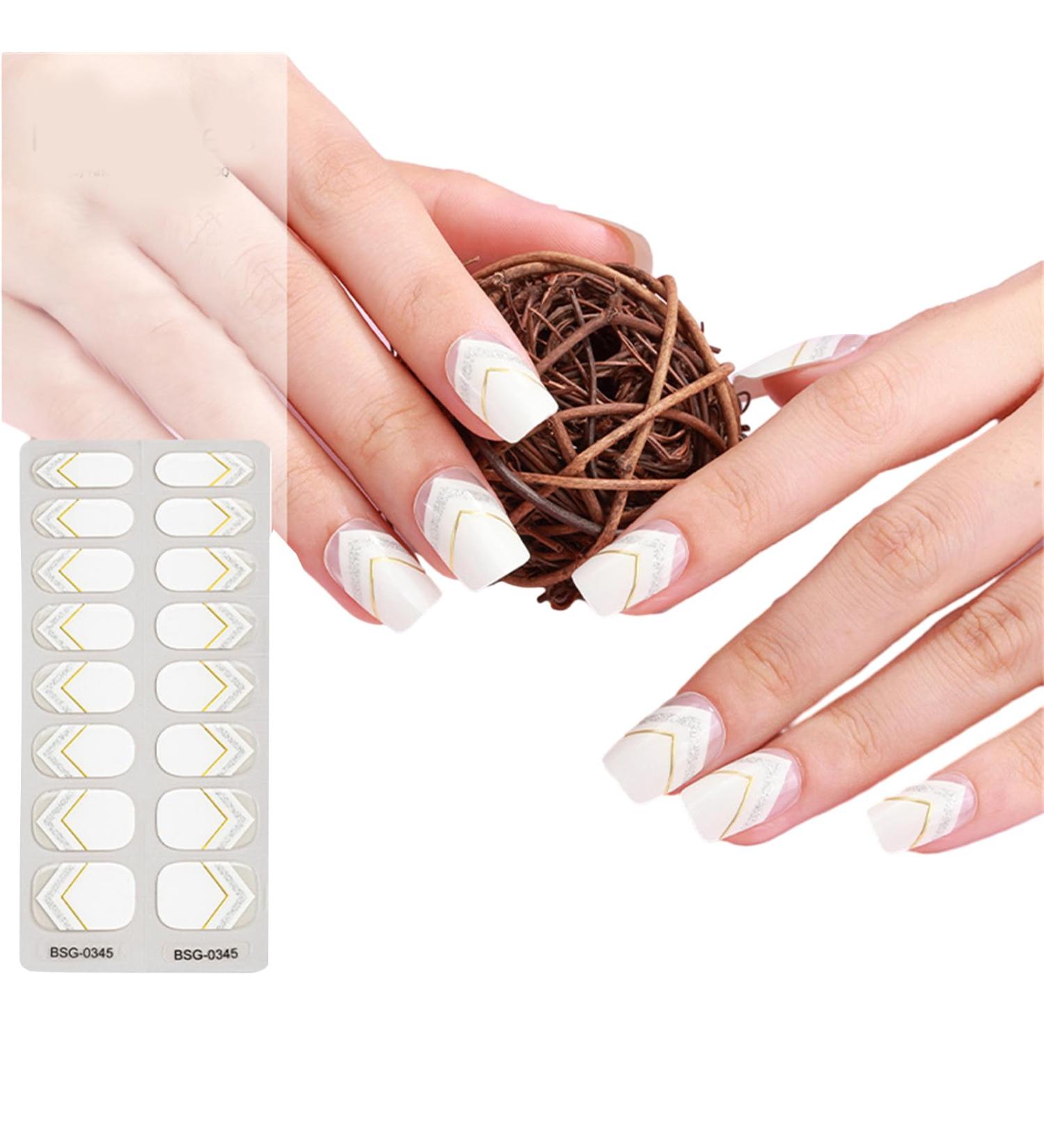 Semi Cured Gel Nail Strips Patches Sliders UV/LED Lamp Cured Adhesive Long Lasting Full Cover Gel Nail Stcikers Manicure Self Adhesive Nail Wraps Wedding Nail Stickers Party Nail Art Bsg0345 - Buy Online on GoSupps.com