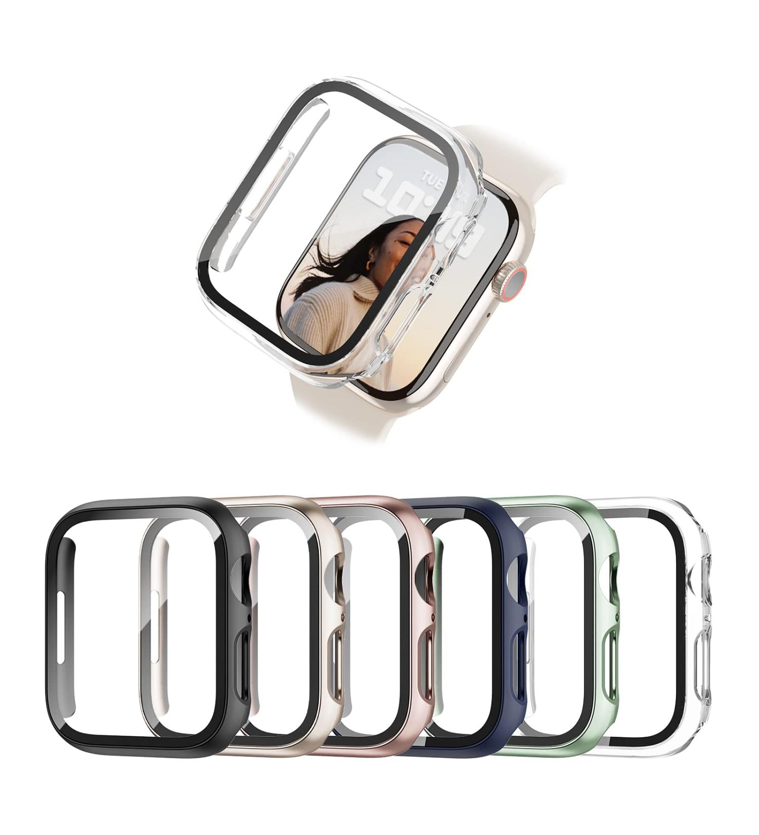 6 Pack Apple Watch Case Series 3/2/1 38mm w/ Tempered Glass Screen Protector - BHARVEST Hard PC Bumper Cover for Apple Watch Accessories (6 Colors) - Black, Starlight, Rose Gold, Blue, Light Cyan, Clear - Buy Online on GoSupps.com