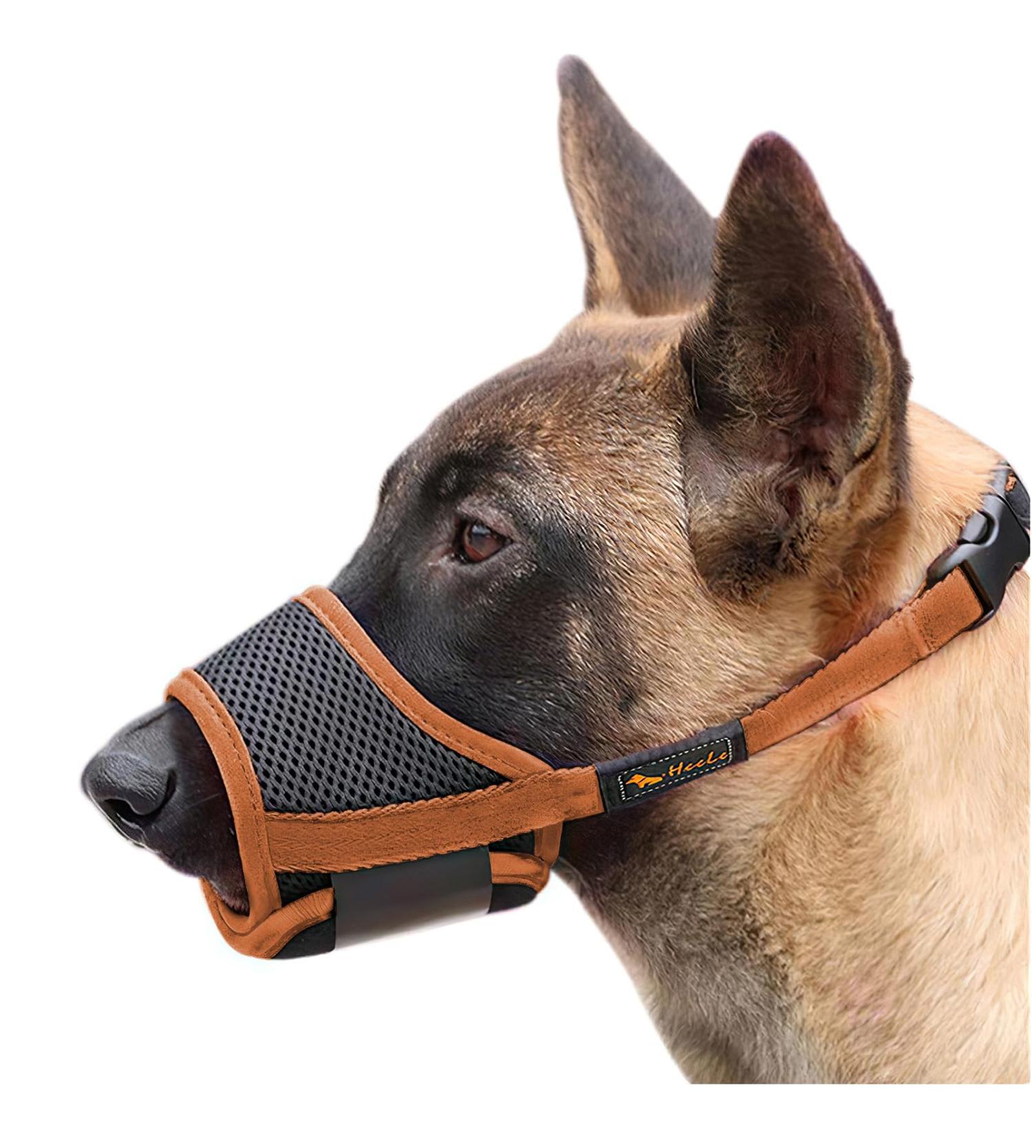 Heele Adjustable Dog Muzzle - Breathable & Safe for Small/Medium Dogs - Prevents Biting Chewing & Barking (Size S Brown) - Buy Online on GoSupps.com