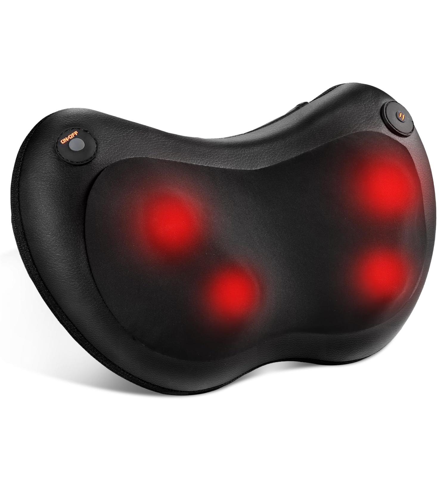 Shiatsu Massager Pillow with Heat | 3D Massage for Neck Back & Shoulders | 2 Speeds & Extension Belt | Perfect Gift for Men & Women - Buy Online on GoSupps.com