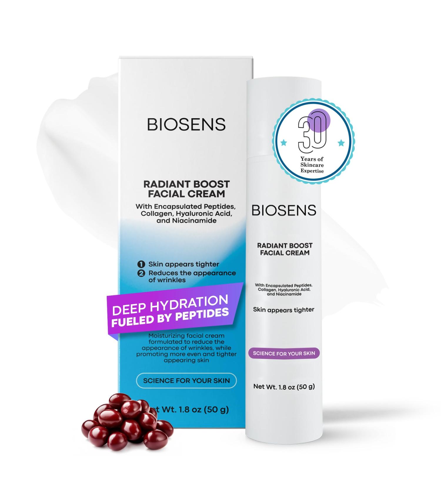 Radiant Boost Facial Cream Anti-Aging Face Moisturizer with Peptides Collagen Niacinamide & Vitamin E Boosts Collagen Production 1.8 fl oz Airless Pump - Buy Online on GoSupps.com