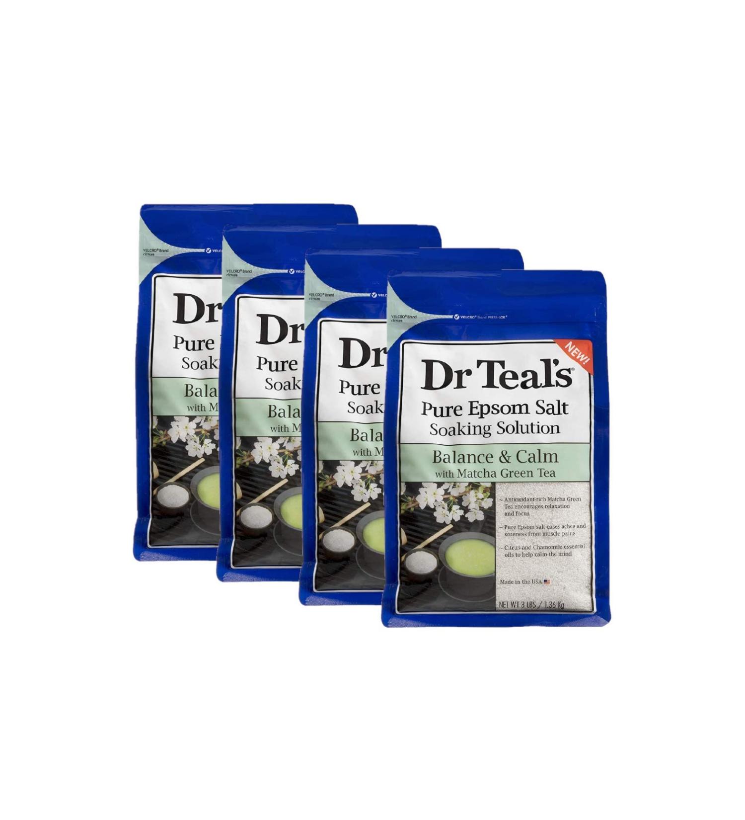 Dr. Teal's Matcha Green Tea Epsom Salt Mineral Soak 3 lbs (Pack of 4) - Balance & Calm - Buy Online on GoSupps.com