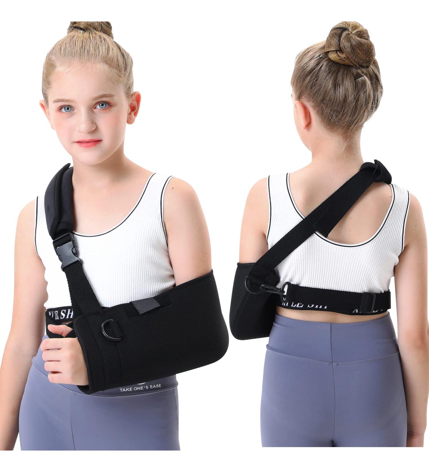 Fotgok Soft Foam Kids Arm Sling with Waist Belt - Pediatric Shoulder Immobilizer for Children - Breathable Arm Support Brace for Shoulder Injury - Black (Small) - Buy Online on GoSupps.com