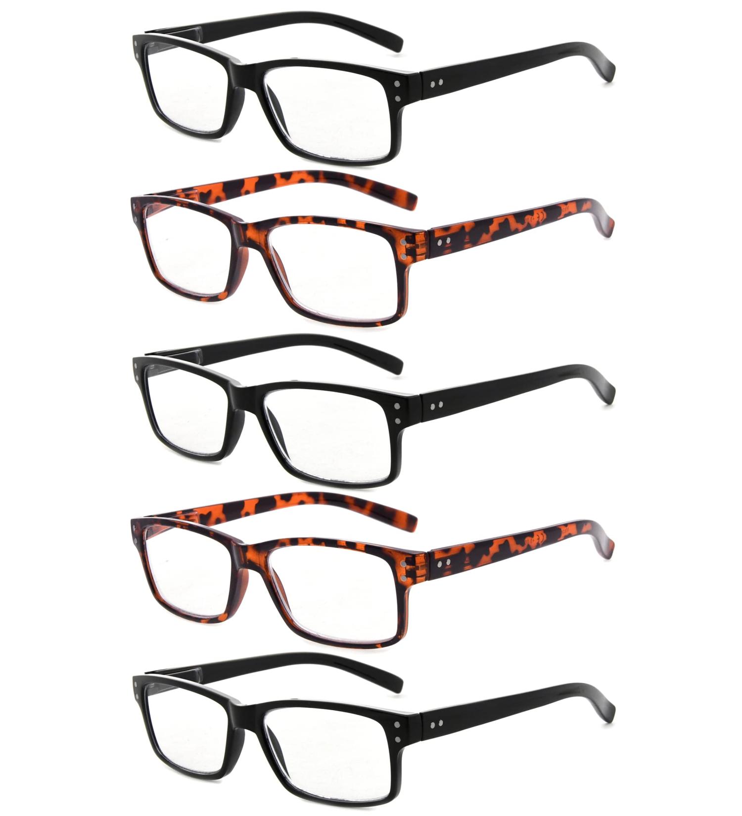 Eyekepper 5-Piece Classic Spring Hinge Reading Glasses Set - 3 Black & 2 Tortoiseshell 0.5 Diopters - Stylish Sun Reading Glasses for All Needs - Buy Online on GoSupps.com