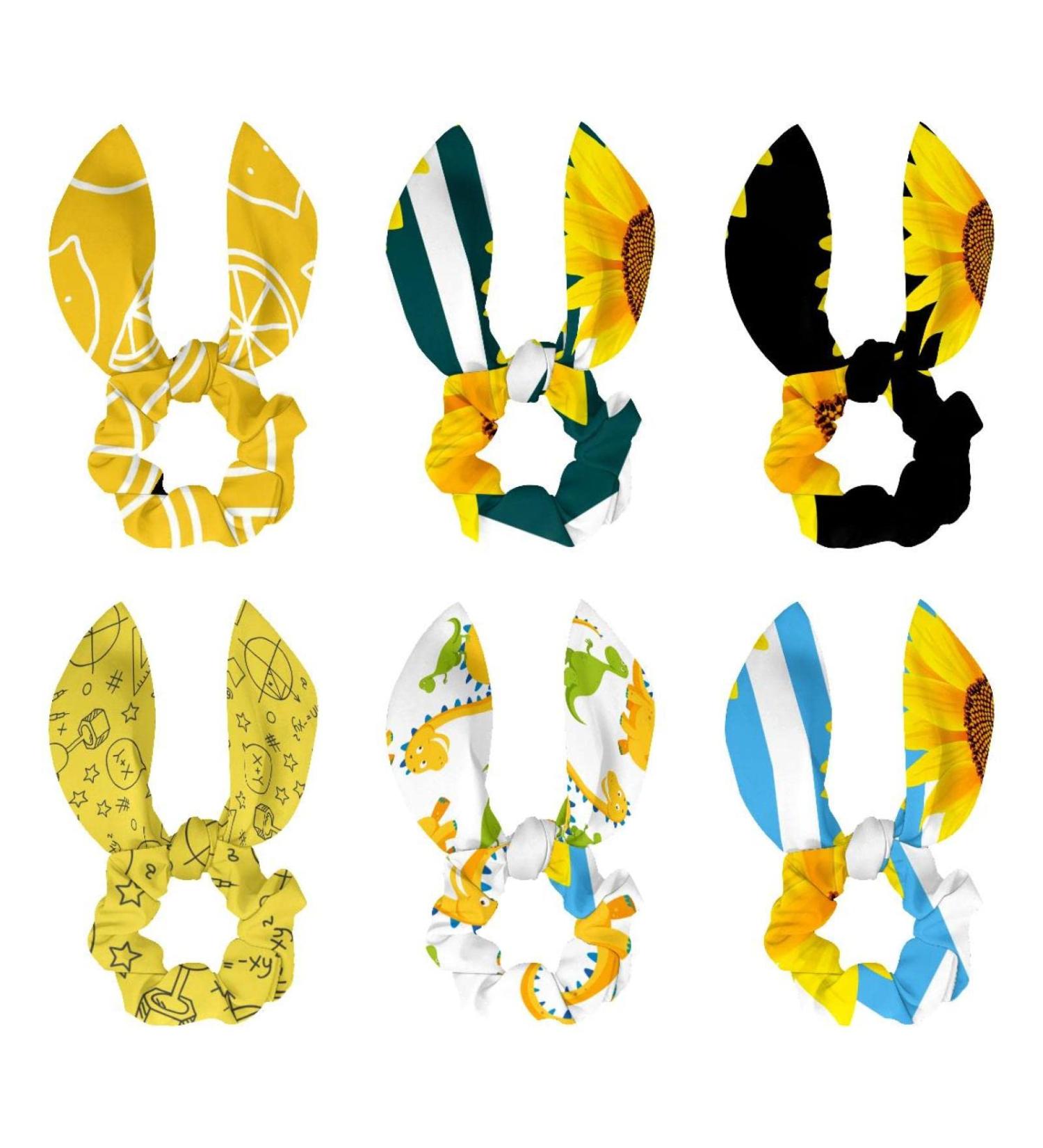 6 Pieces Hair Scrunchies Bow knot Scrunchy Scarf Scrunchies Ponytail Holder Ties Bands Accessories for Women Yellow Sunflower Blue and White Stripe Pattern Multi-colored 10 - Buy Online on GoSupps.com