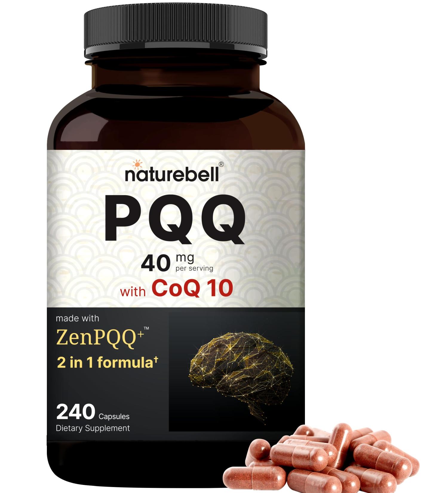 NatureBell PQQ 40mg with CoQ10 - 240 Capsules for Heart Brain & Mitochondrial Health | Non-GMO & Bioavailable ZenPQQ - Buy Online on GoSupps.com