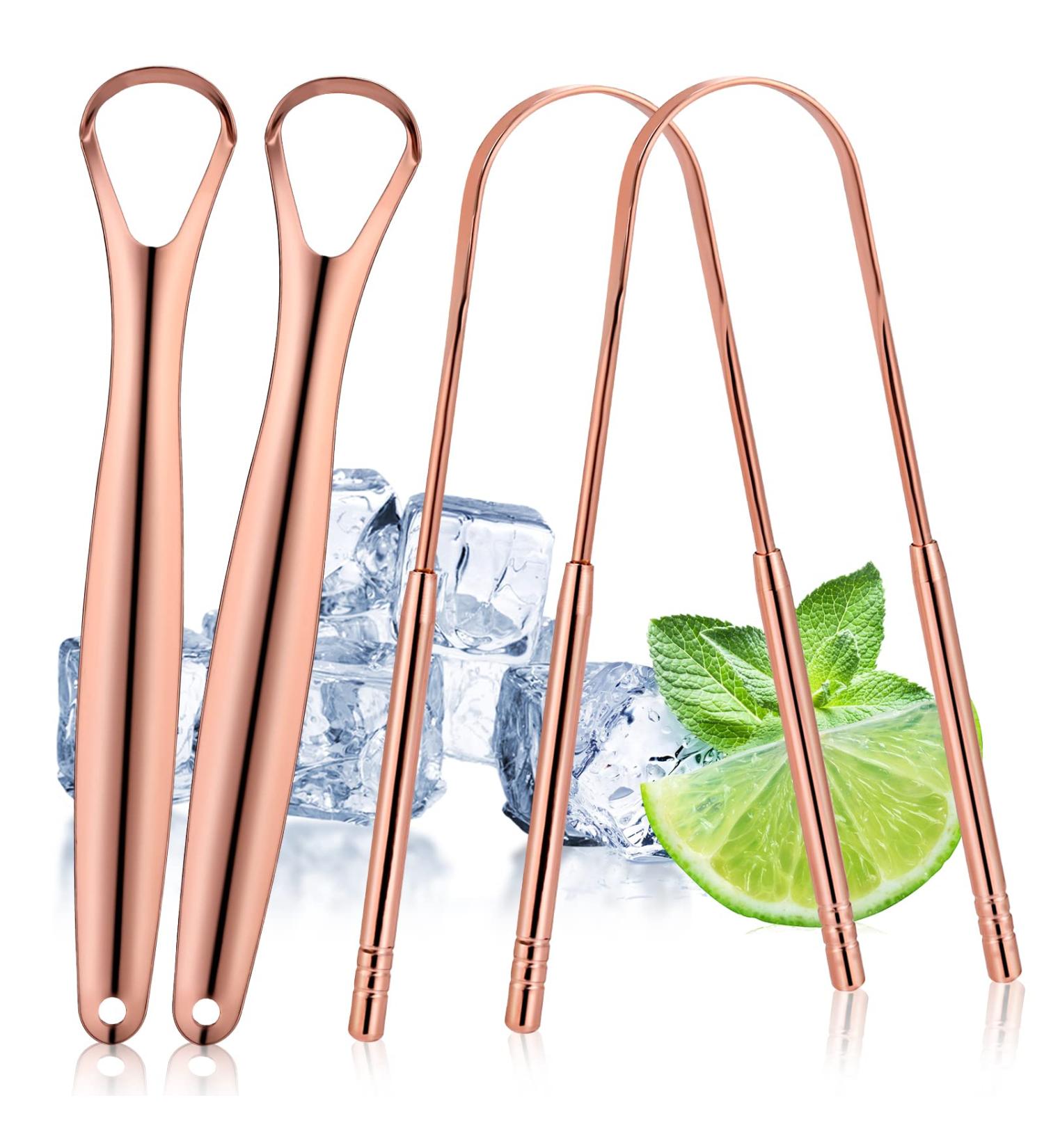 Hlflyg Rose Gold Tongue Scrapers - 4 Piece Kit for Bad Breath & Gut Health | Stainless Steel Professional Quality - Buy Online on GoSupps.com