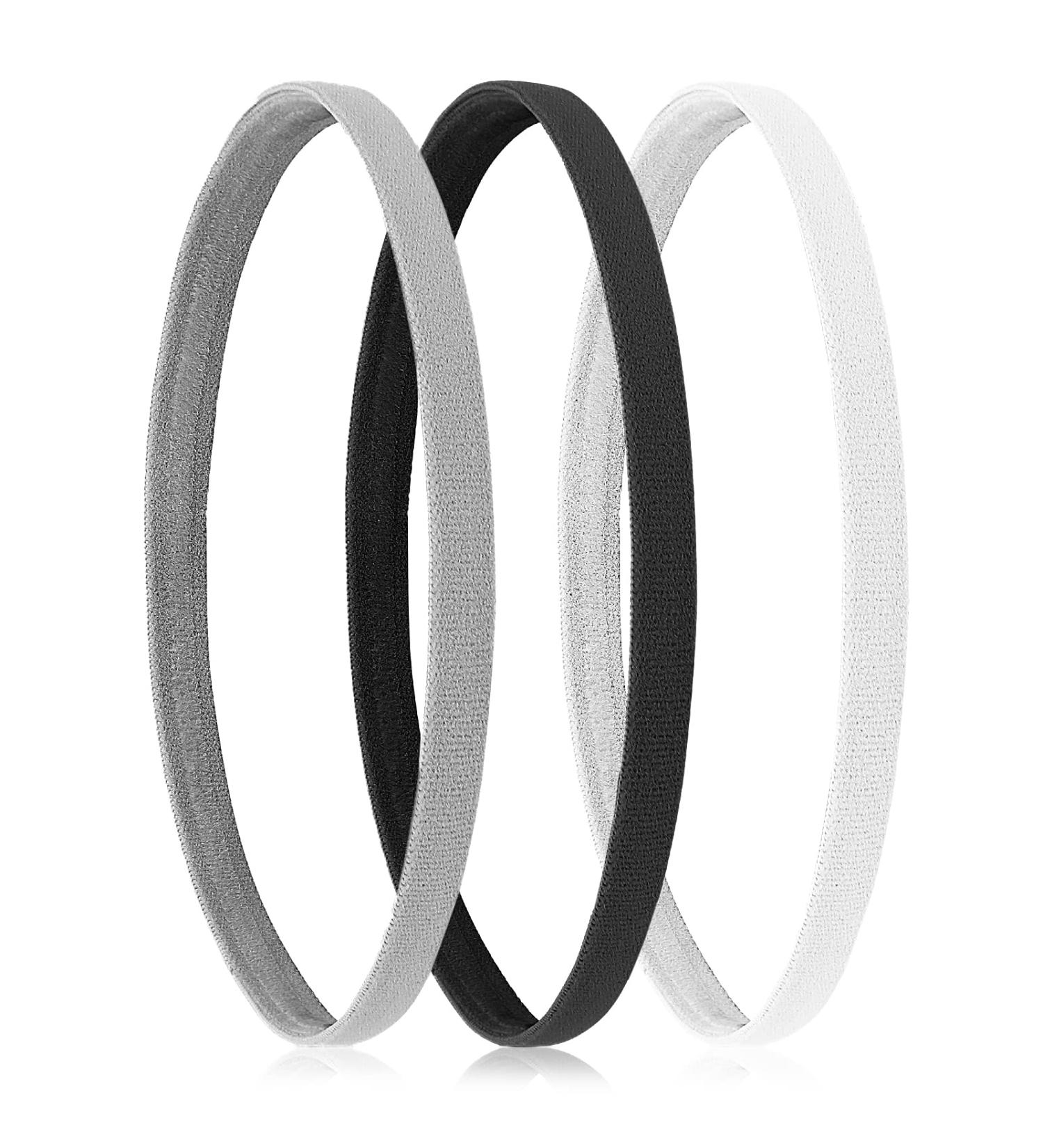 WLLHYF 3-Pack Non-Slip Black White Headbands - Thin Elastic Hair Ties for Sports, Running, Yoga - Unisex Hair Accessories - Buy Online on GoSupps.com