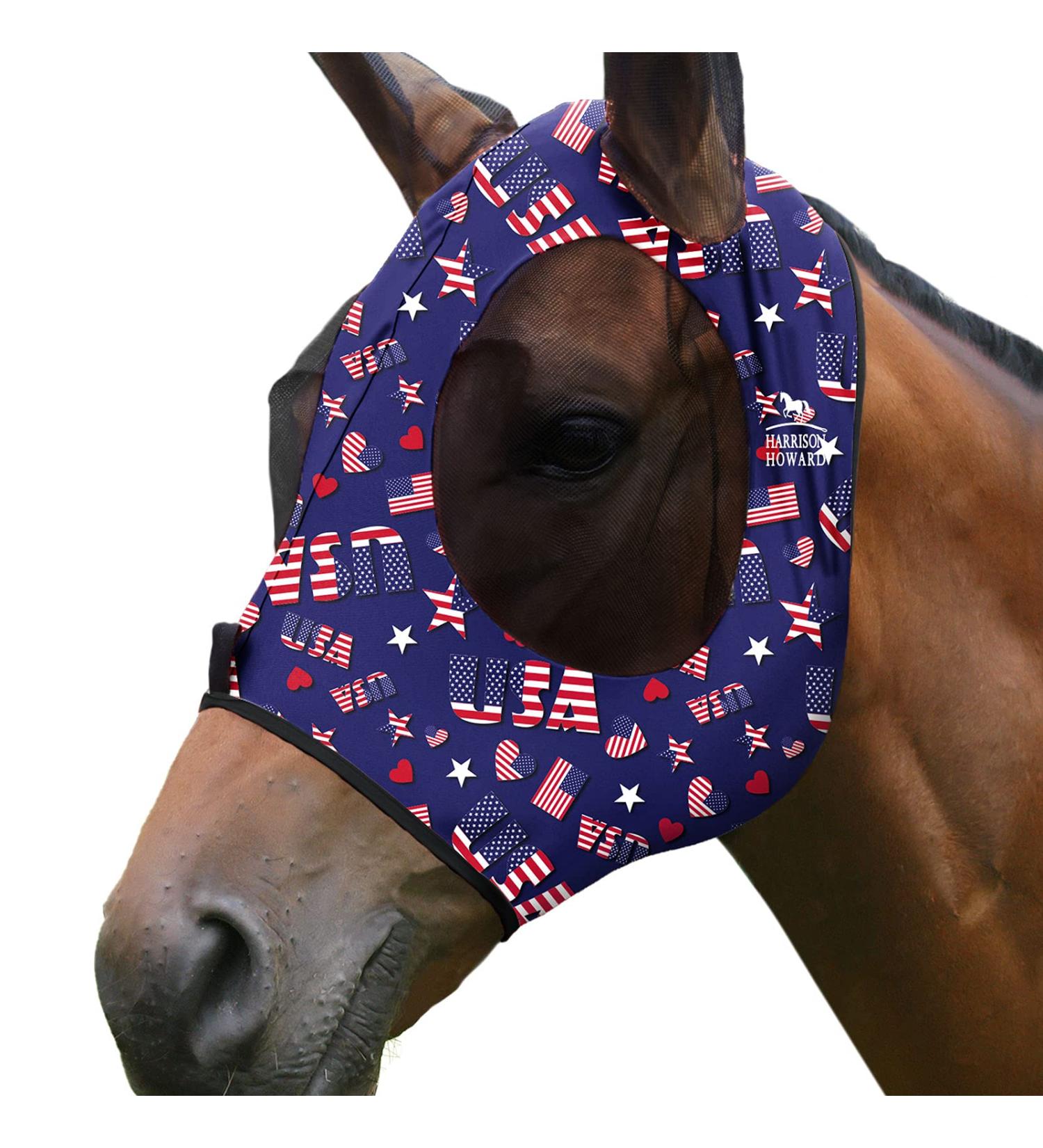 Harrison Howard Super Comfort Stretchy Fly Mask - UV Protection Breathable Large Eye Space USA - Large Size for Optimal Comfort - Buy Online on GoSupps.com