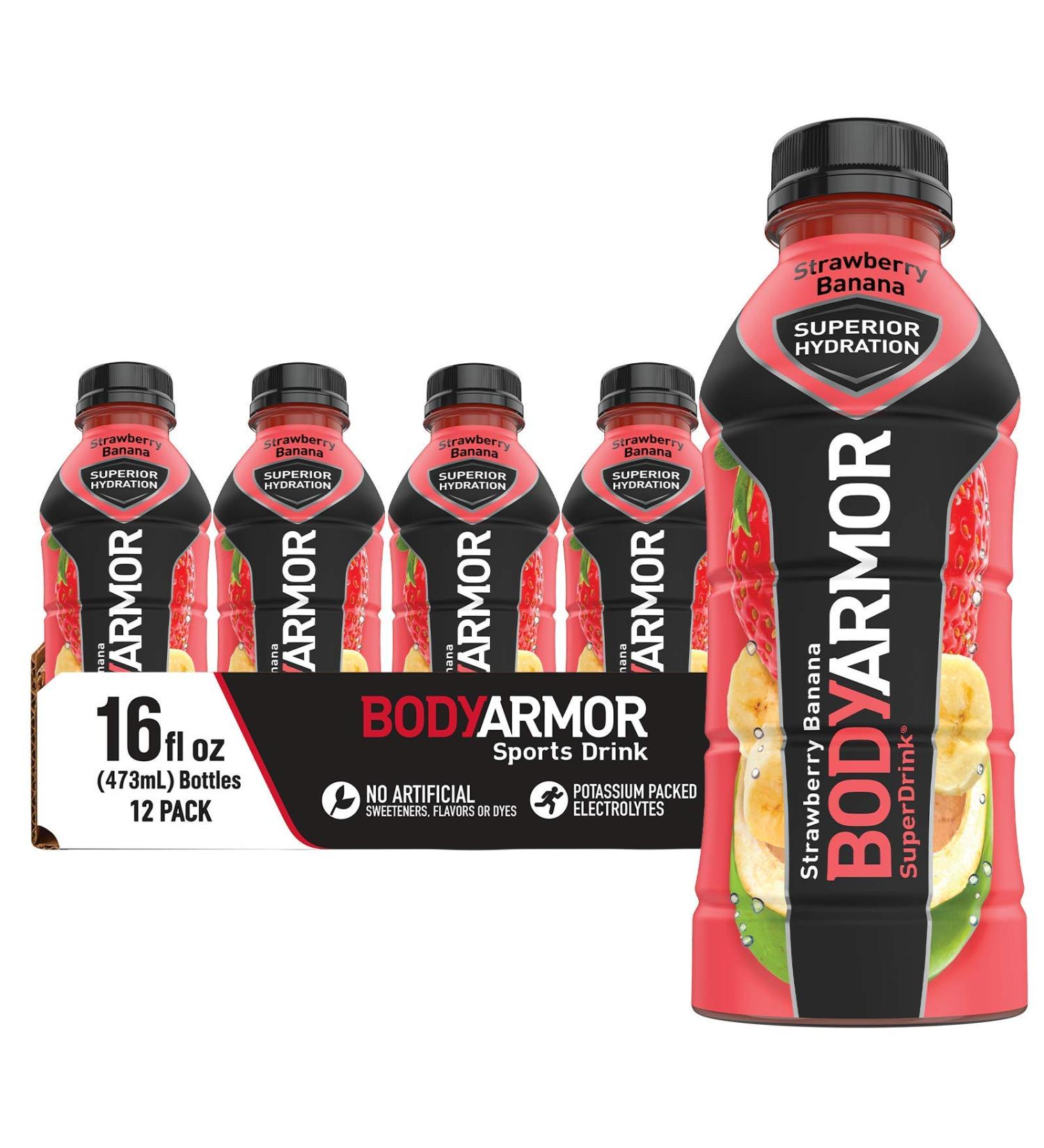 BODYARMOR Sports Drink Sports Beverage  Strawberry Banana  Natural Flavors With Vitamins  Potassium-Packed Electrolytes  No Preservatives  Perfect For Athletes  16 Fl Oz (Pack of 12) - Buy Online on GoSupps.com