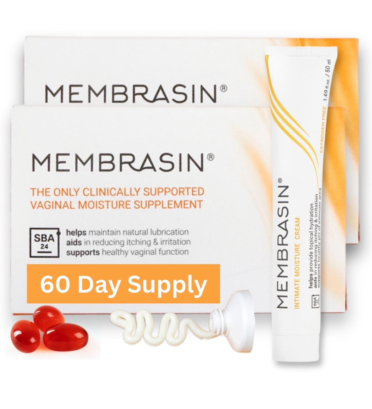 Membrasin 60 Day Supply - Vaginal Dryness Relief Vitality Pearls & Vulva Care Cream for Menopause Moisture - Buy Online on GoSupps.com
