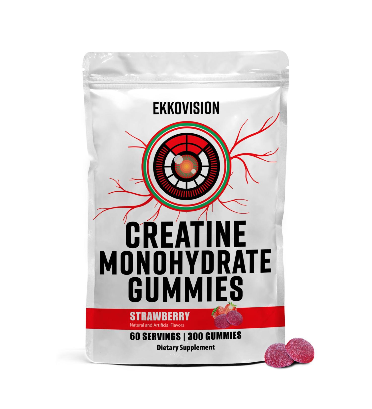 Ekkovision Creatine Monohydrate Gummies for Men and Women Orange Citrus Flavor Sugar Free Creatine Gummies for Pre Workout Muscle Strength and Recovery Vegan & Travel Friendly 300 Ct 60 Servings Strawberry 60 Count (P  - Buy Online on GoSupps.com